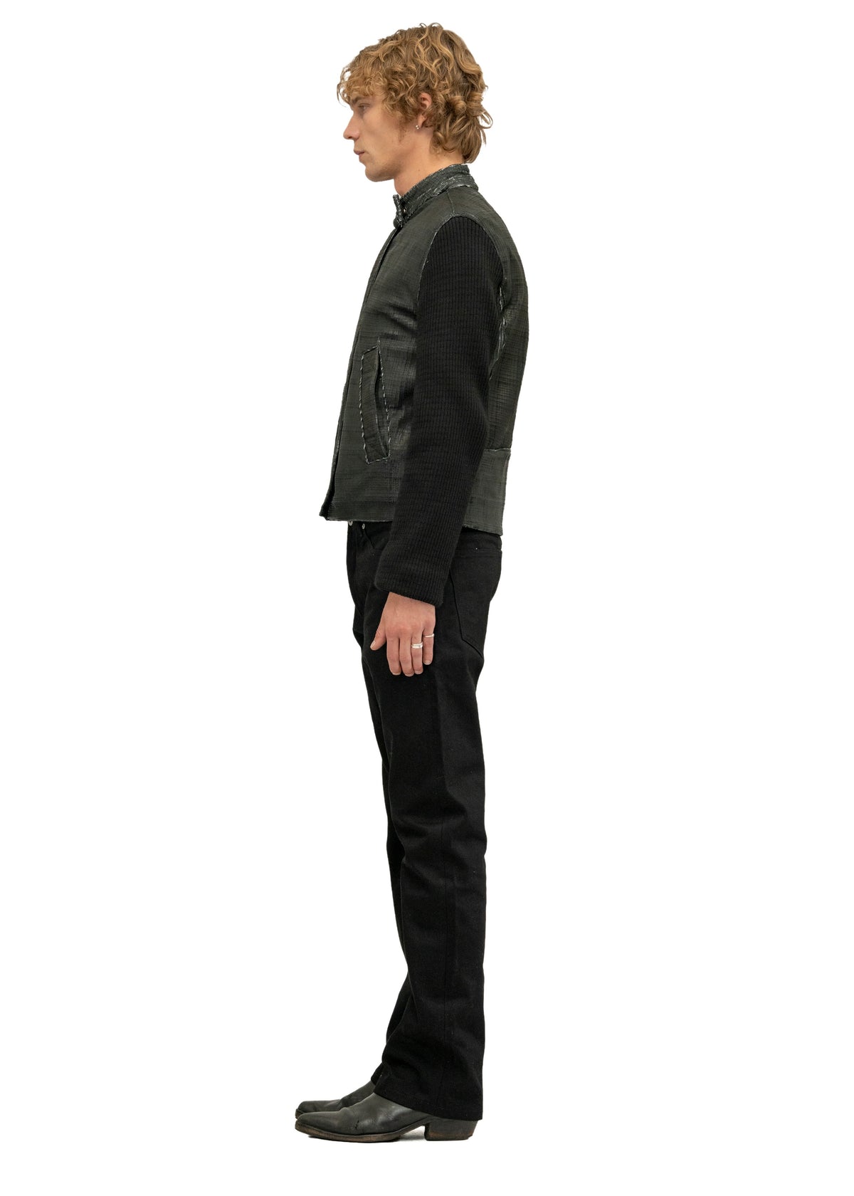 DRIVER GRID SCORED LEATHER JACKET
