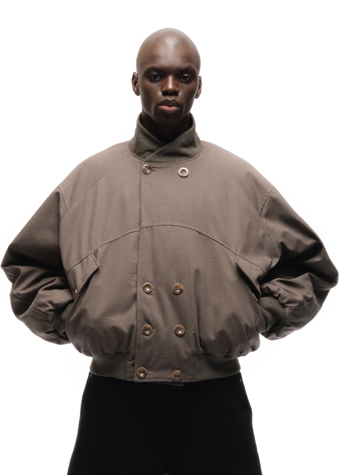 DOUBLE BUTTON BOMBER JACKET STRUCTURED STONE