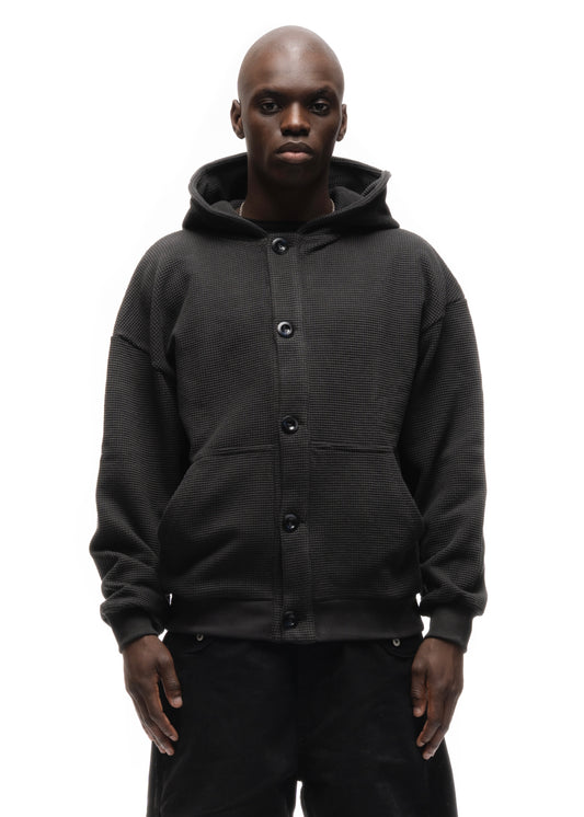 BUTTON KNIT COTTON JACKET BLACK