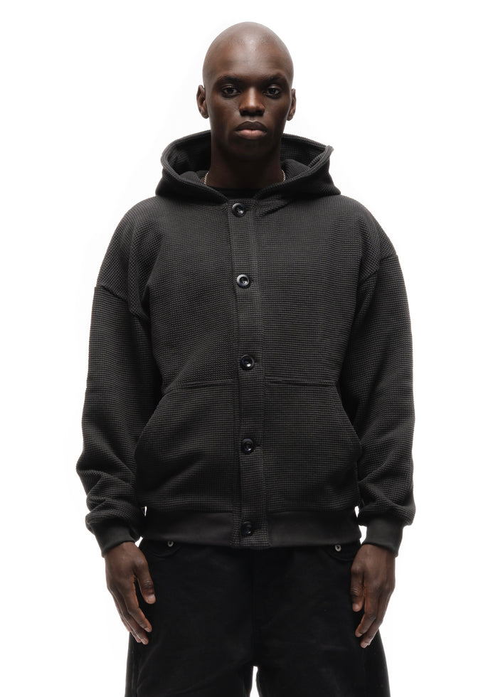 BUTTON KNIT COTTON JACKET BLACK