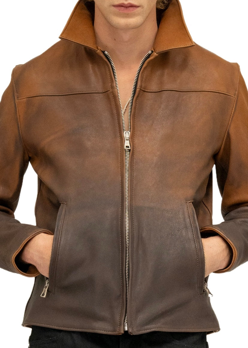 FADED BIKER ONE CUT LEATHER JACKET