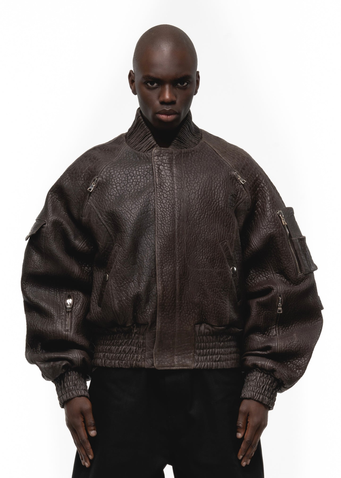 BROWN DRIED CONCRETE LEATHER BOMBER