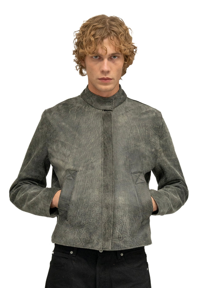 DRIVER ONE CUT STONE LEATHER JACKET