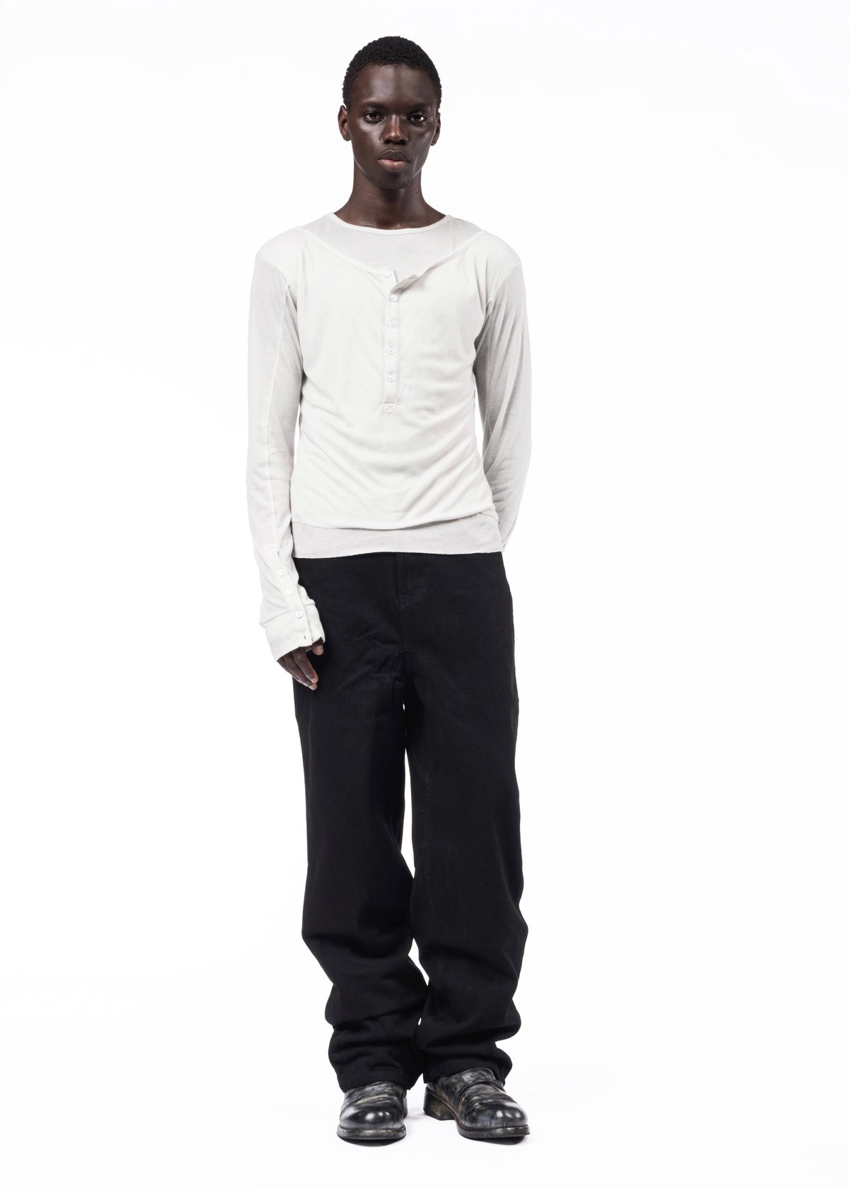 DOUBLE-LAYERED BUTTON ORGANIC COTTON LONGSLEEVE WHITE