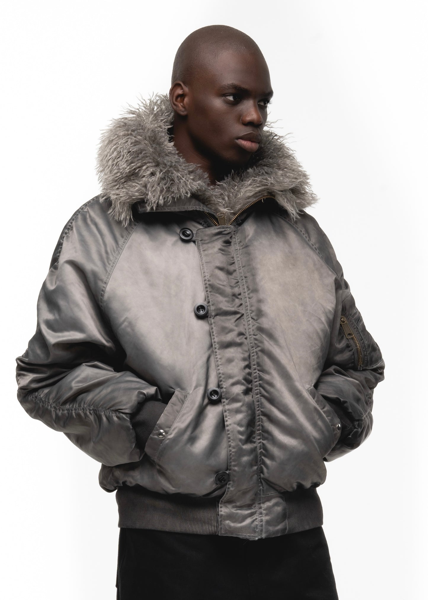 ASTRO FUR BOMBER JACKET GREY