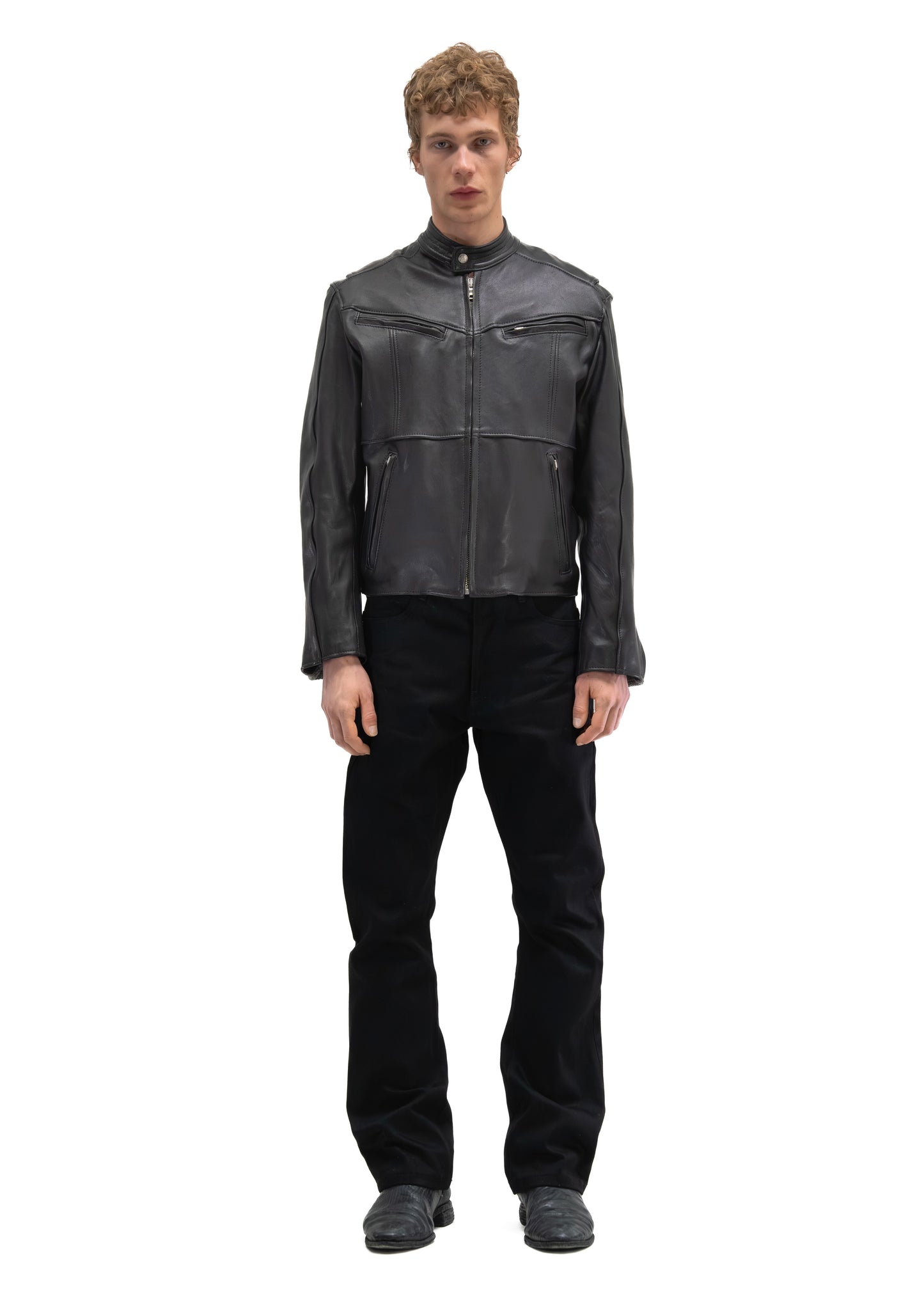 LAYERED RACER CUT LEATHER JACKET