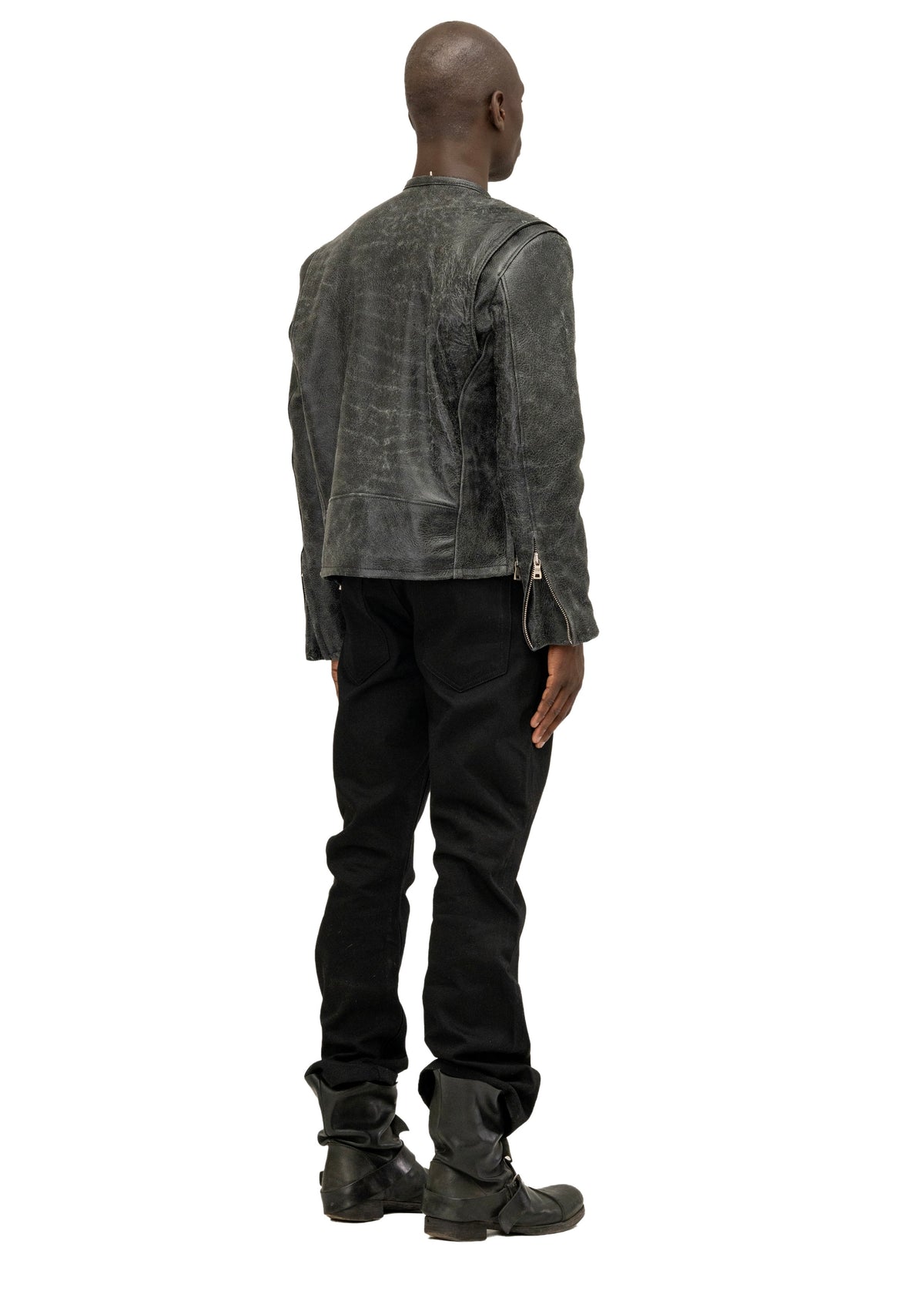 CRACKED BLACK RACER CUT LEATHER JACKET