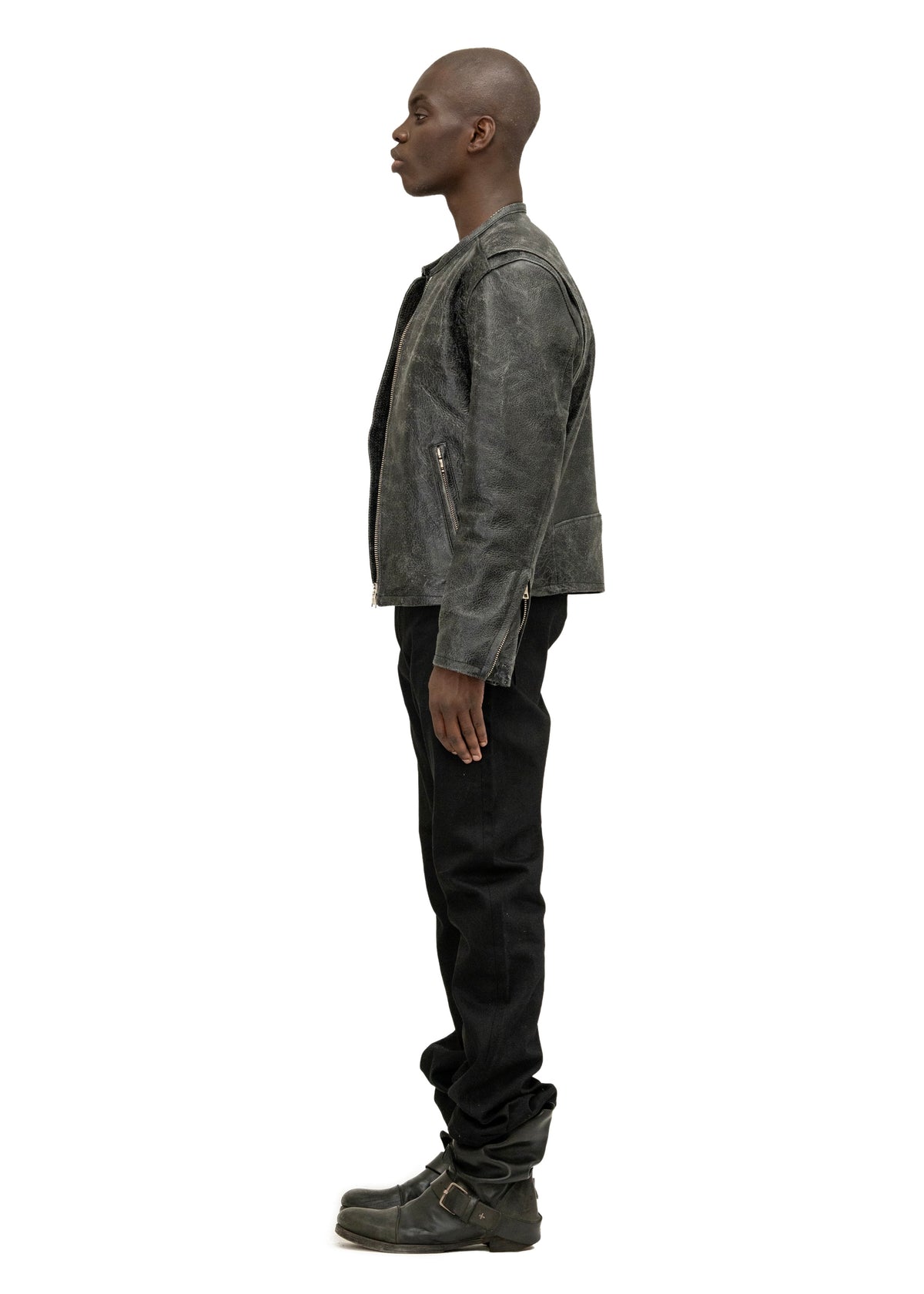 CRACKED BLACK RACER CUT LEATHER JACKET