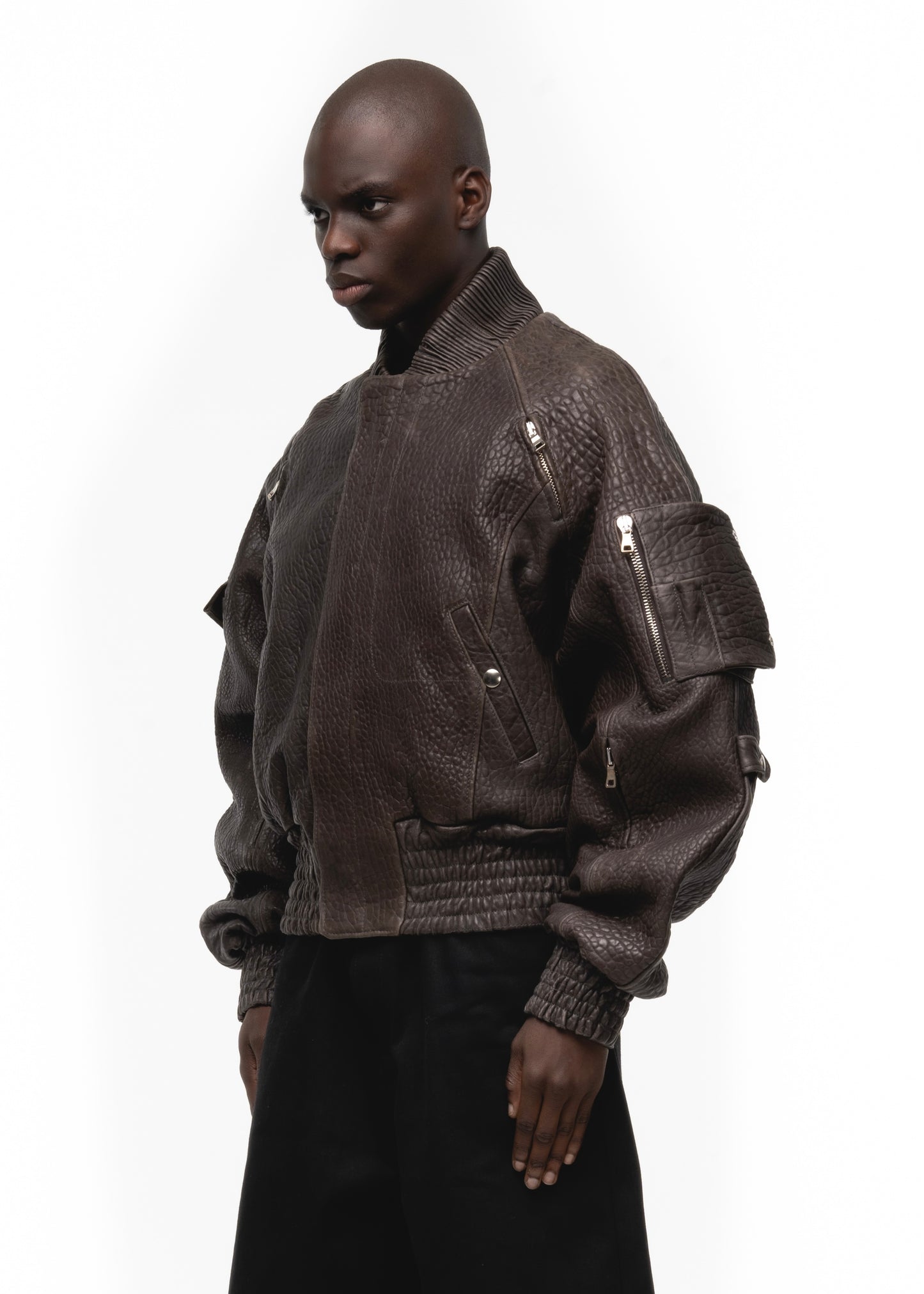 BROWN DRIED CONCRETE LEATHER BOMBER