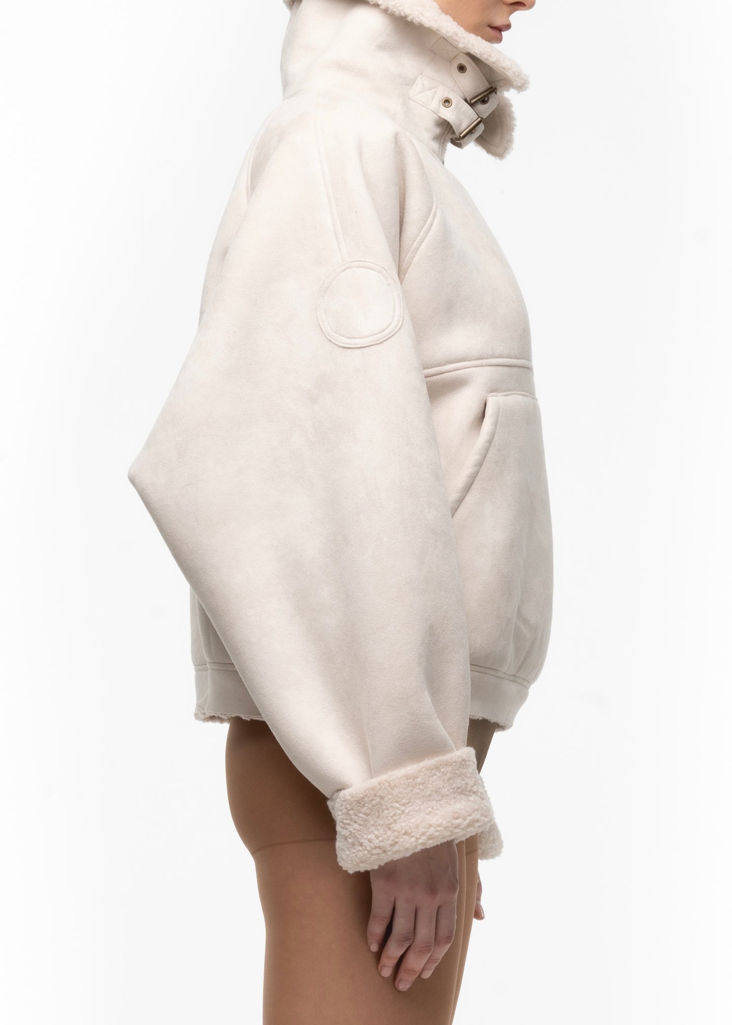 HEAVY FLIGHT SHEARLING HOODIE WHITE WOMEN'S CUT