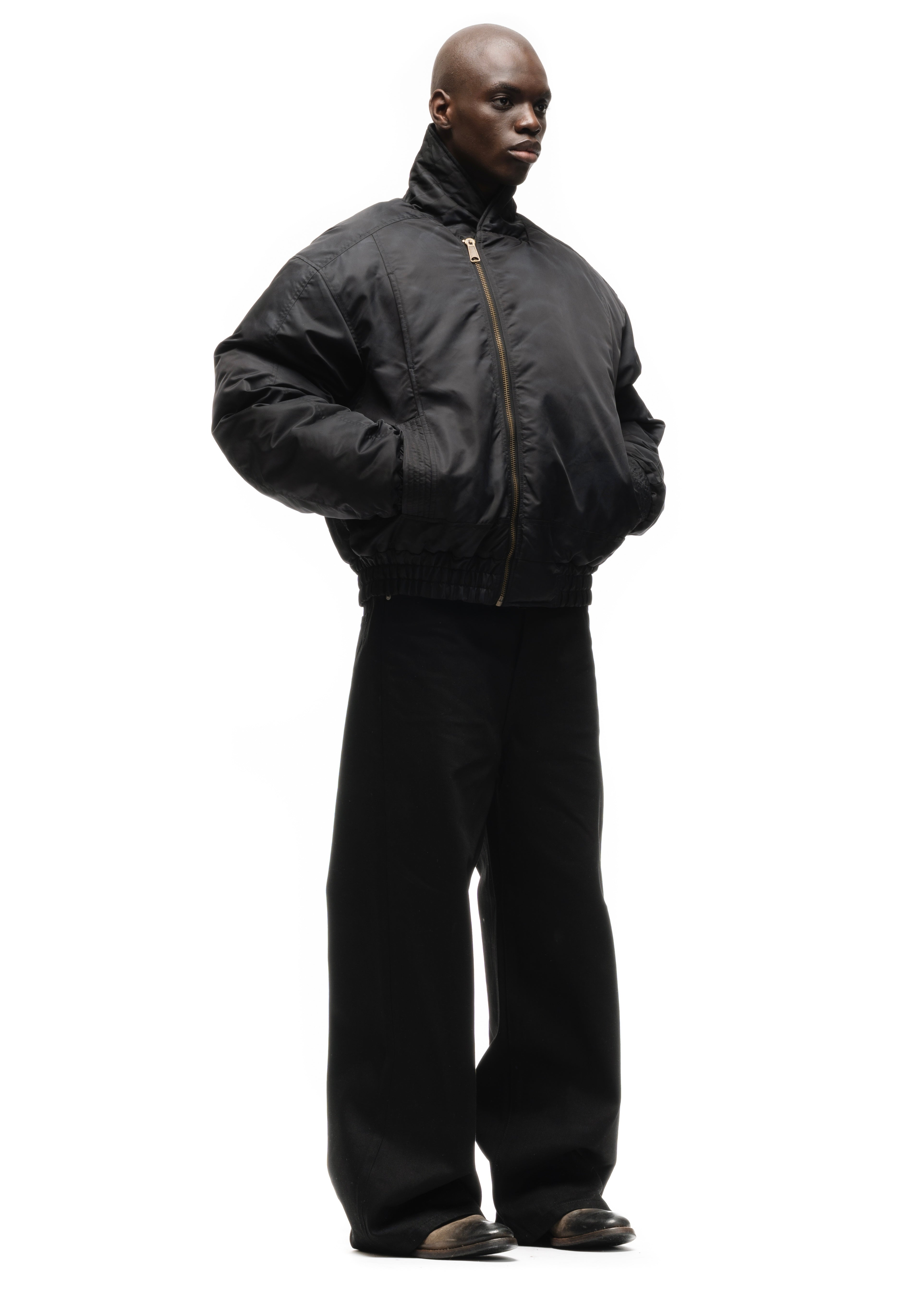 ASYMMETRICAL ZIP BOMBER JACKET BLACK – NO/FAITH STUDIOS