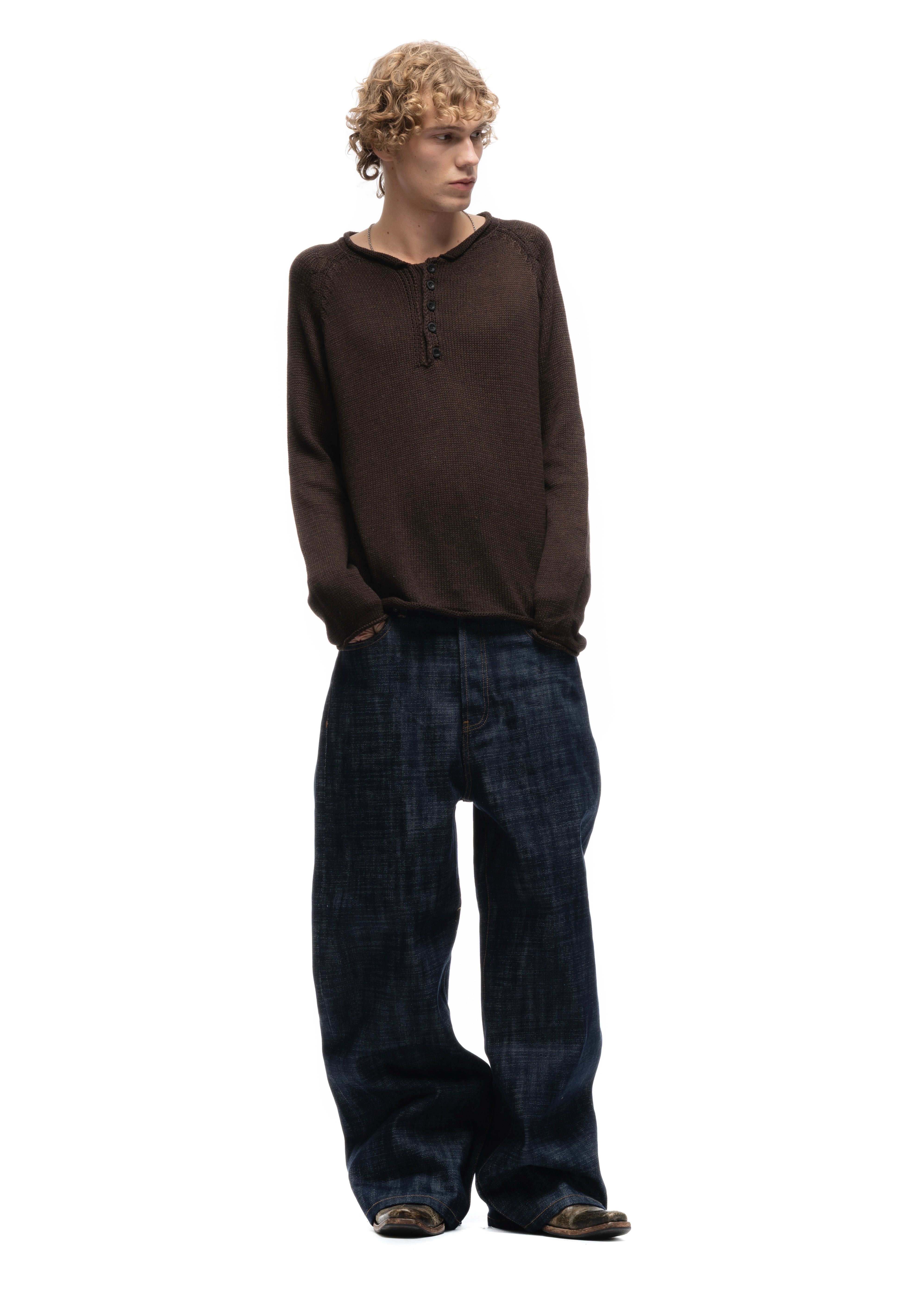 BUTTON KNIT SWEATER BROWN – NO/FAITH STUDIOS