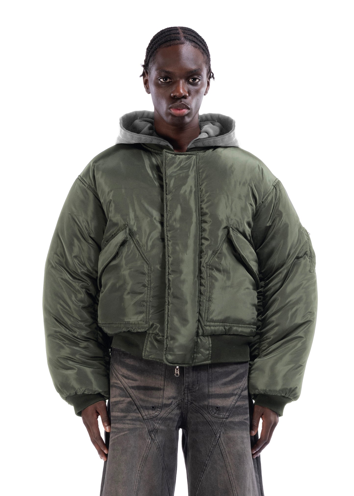 REVERSIBLE HOOD BOMBER JACKET GREEN