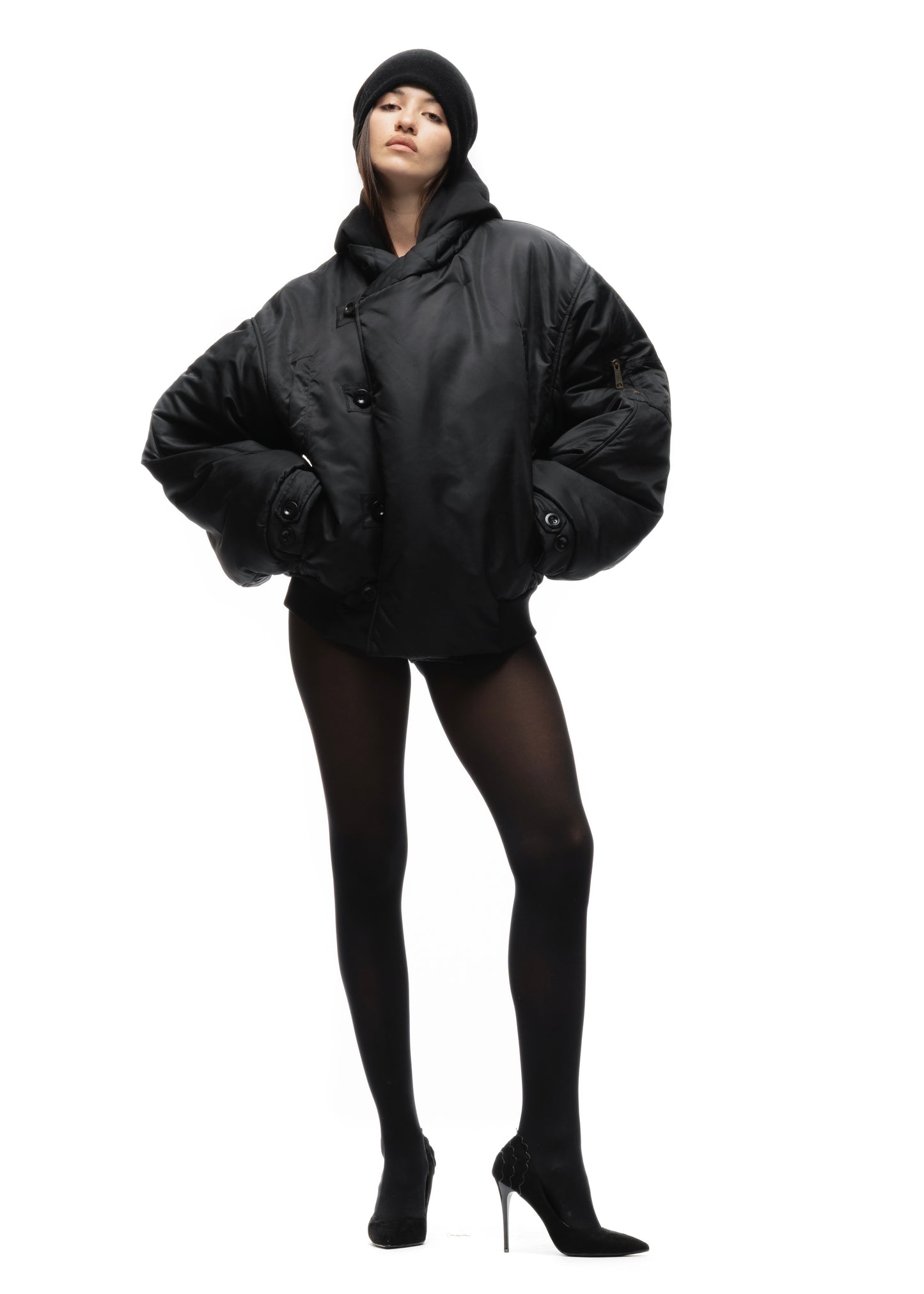 FENCING WAFFLE BOMBER JACKET BLACK FEMALE