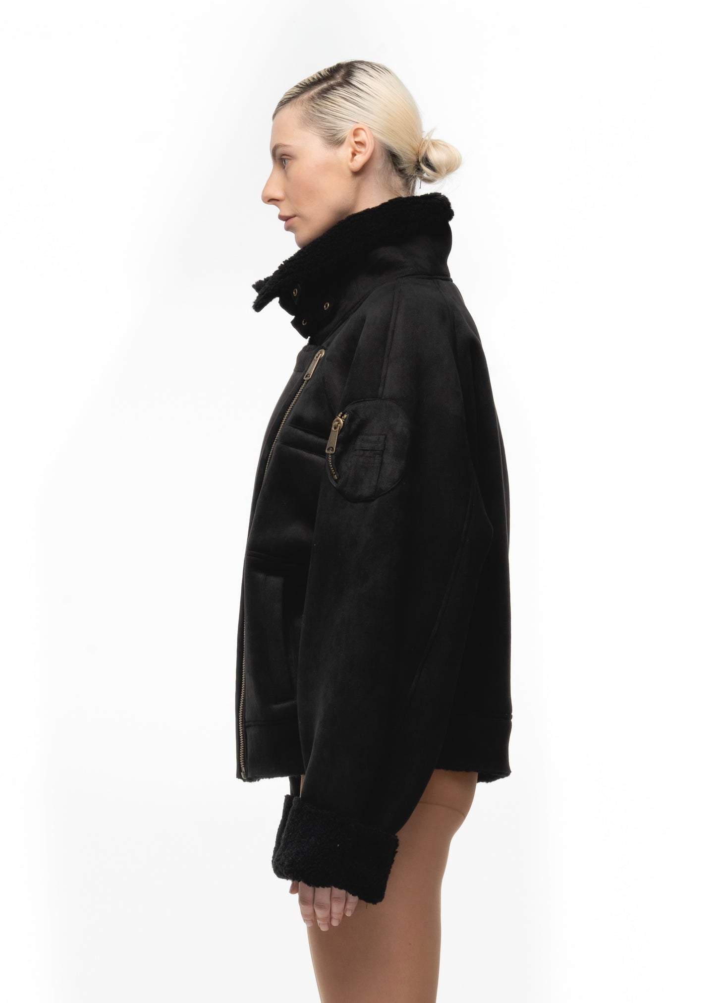 HEAVY FLIGHT SHEARLING JACKET BLACK WOMEN'S CUT