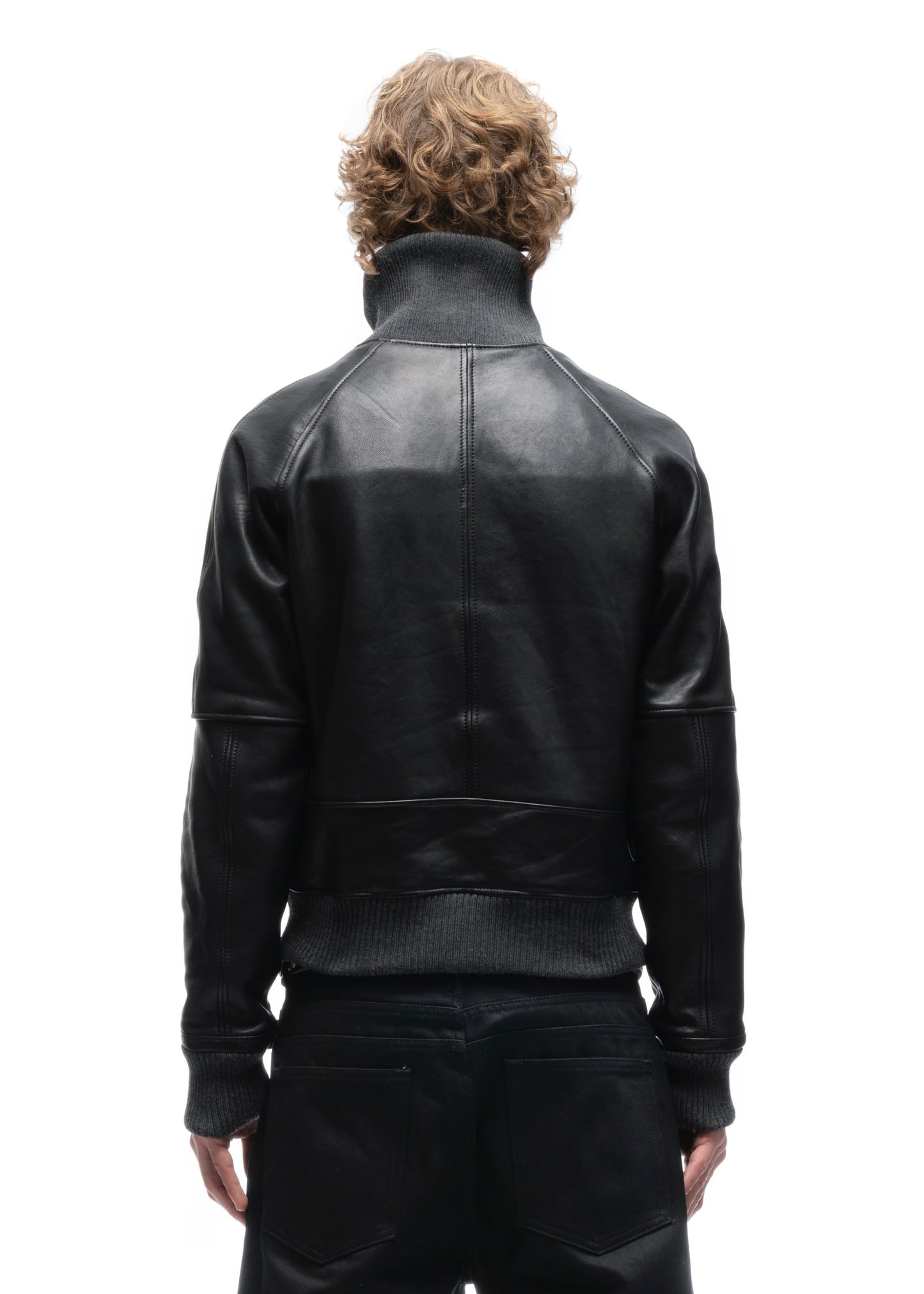 BIKER HIGH COLLAR ZIP LEATHER JACKET
