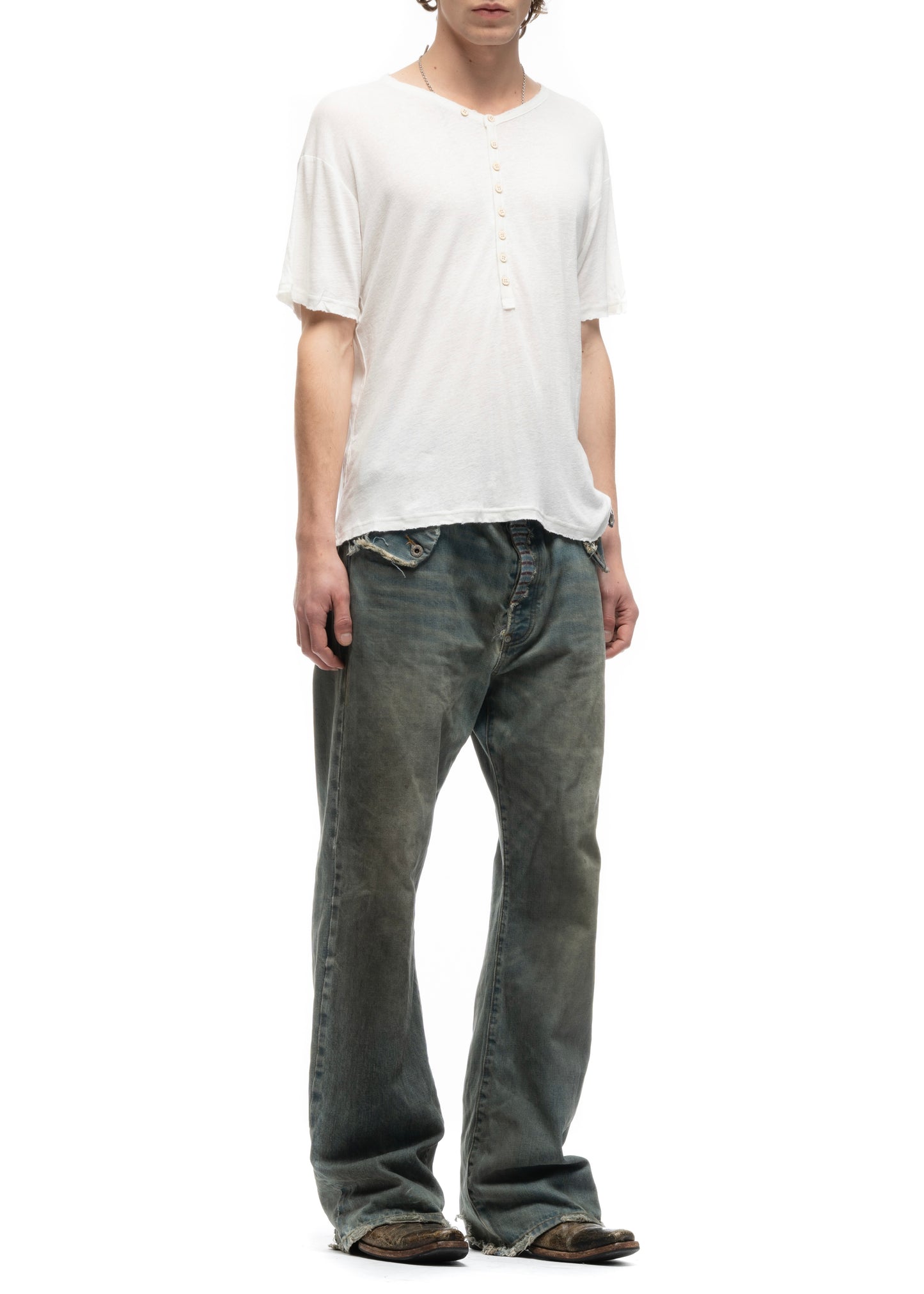 MESSAGE BUTTON UP T-SHIRT WHITE