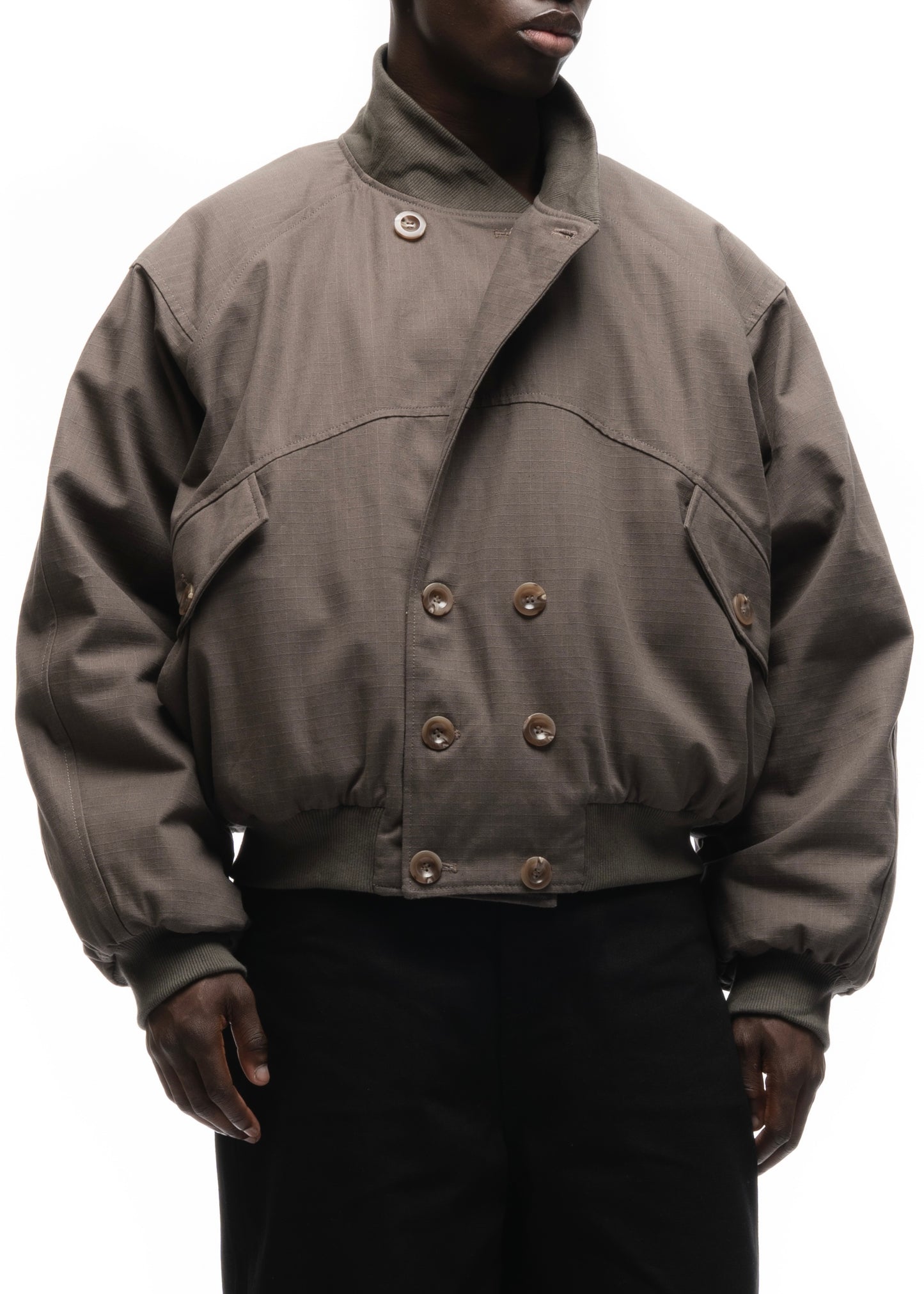 DOUBLE BUTTON BOMBER JACKET STRUCTURED STONE