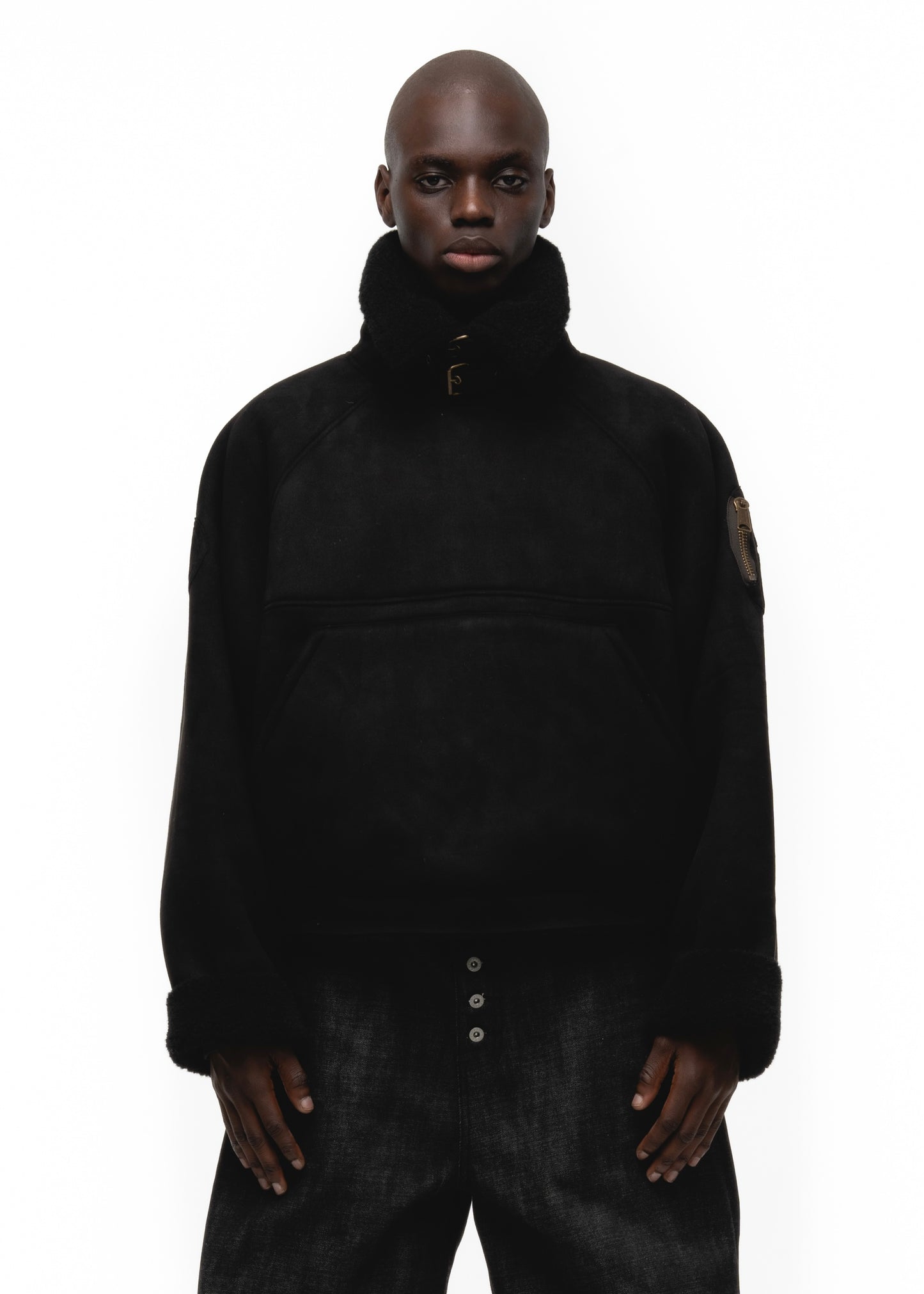 HEAVY FLIGHT SHEARLING HOODIE BLACK