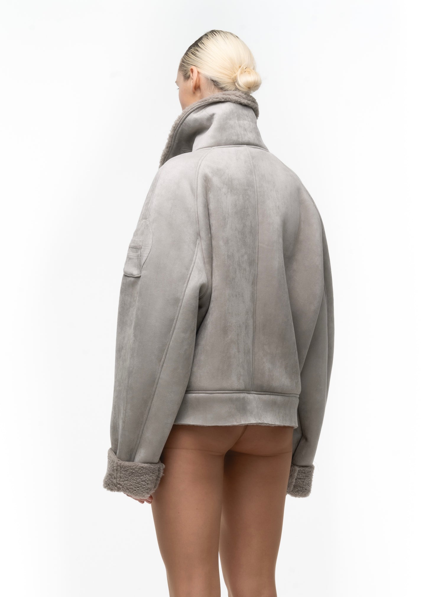 HEAVY FLIGHT SHEARLING JACKET GREY WOMEN'S CUT