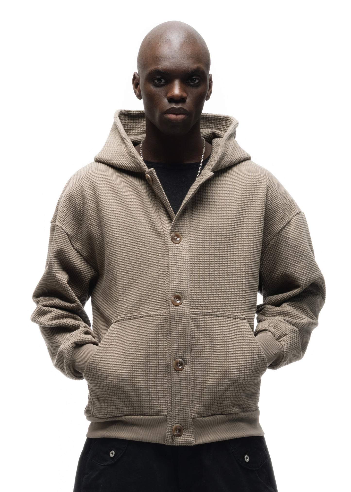 BUTTON KNIT COTTON JACKET LIGHT GREY/GREEN