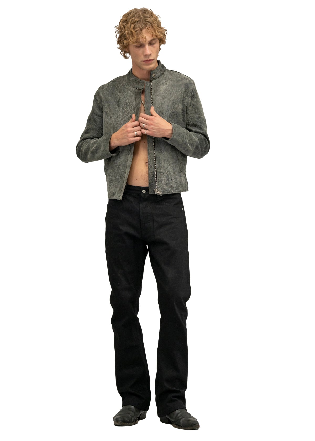 DRIVER ONE CUT STONE LEATHER JACKET