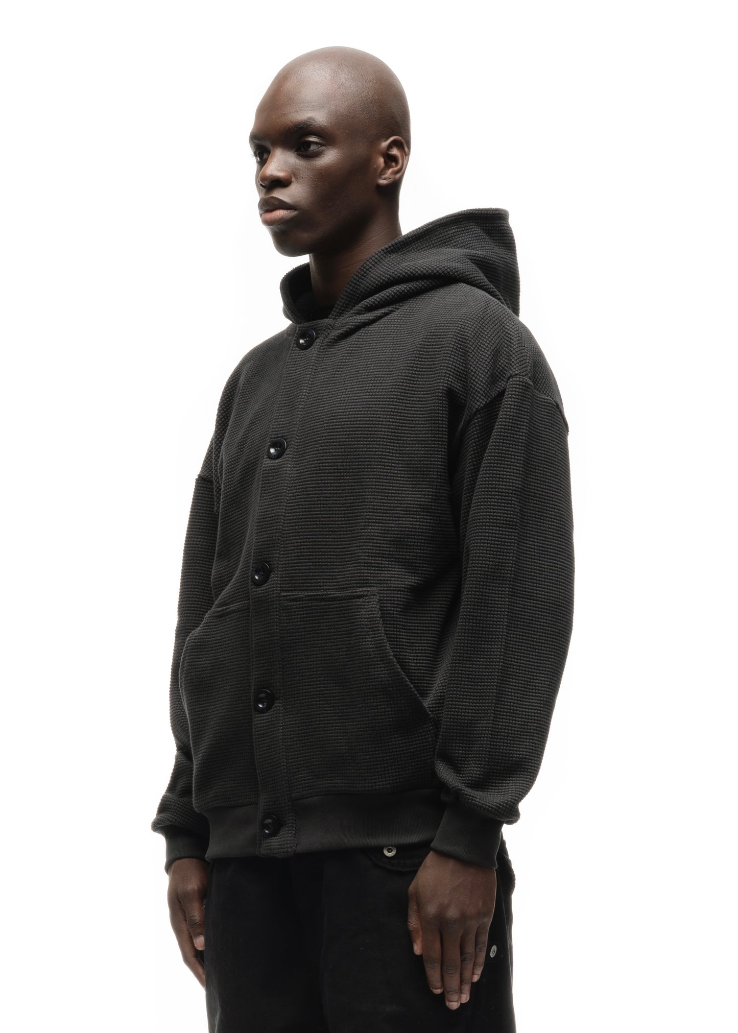 BUTTON KNIT COTTON JACKET BLACK