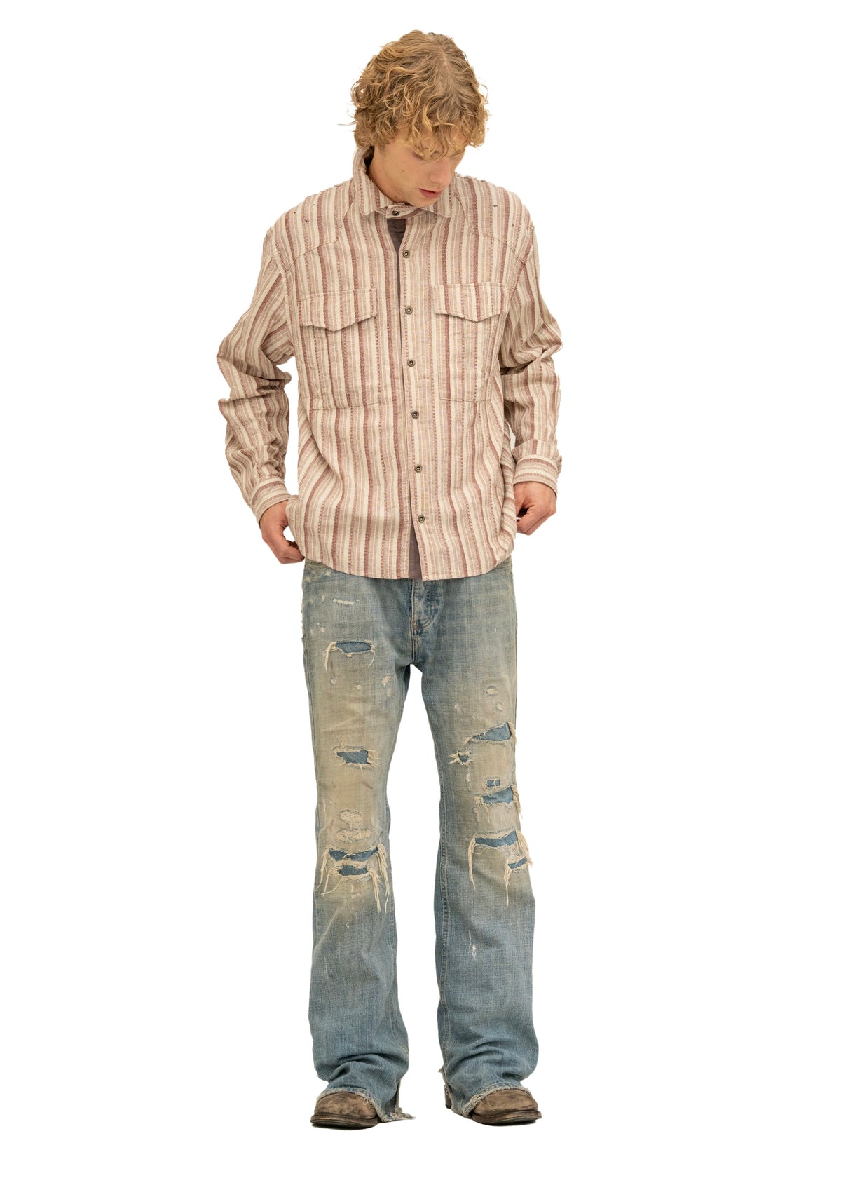 REWORKED STRIPE SHIRT RED