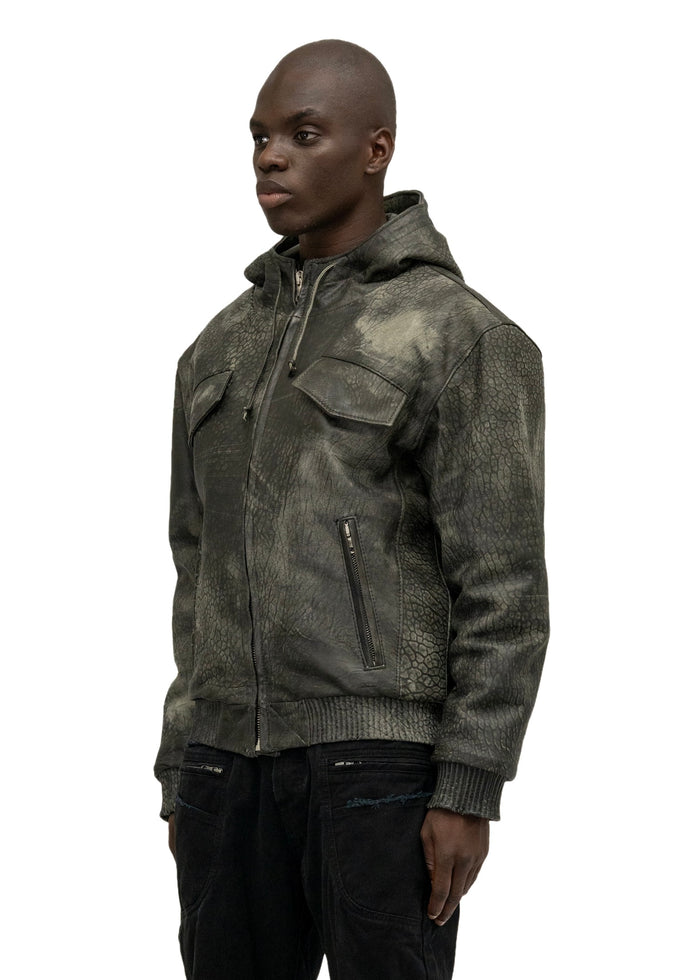 SCAR HOOD LEATHER JACKET GREEN