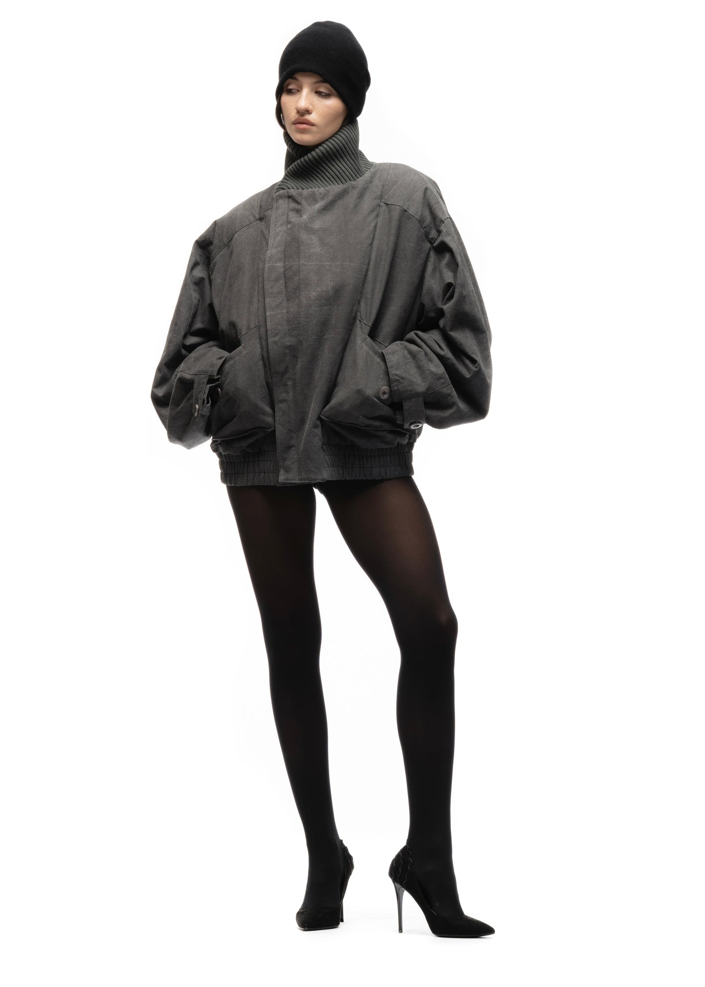 JAPANESE FLIGHT PADDED BOMBER JACKET STRUCTURED GREY FEMALE