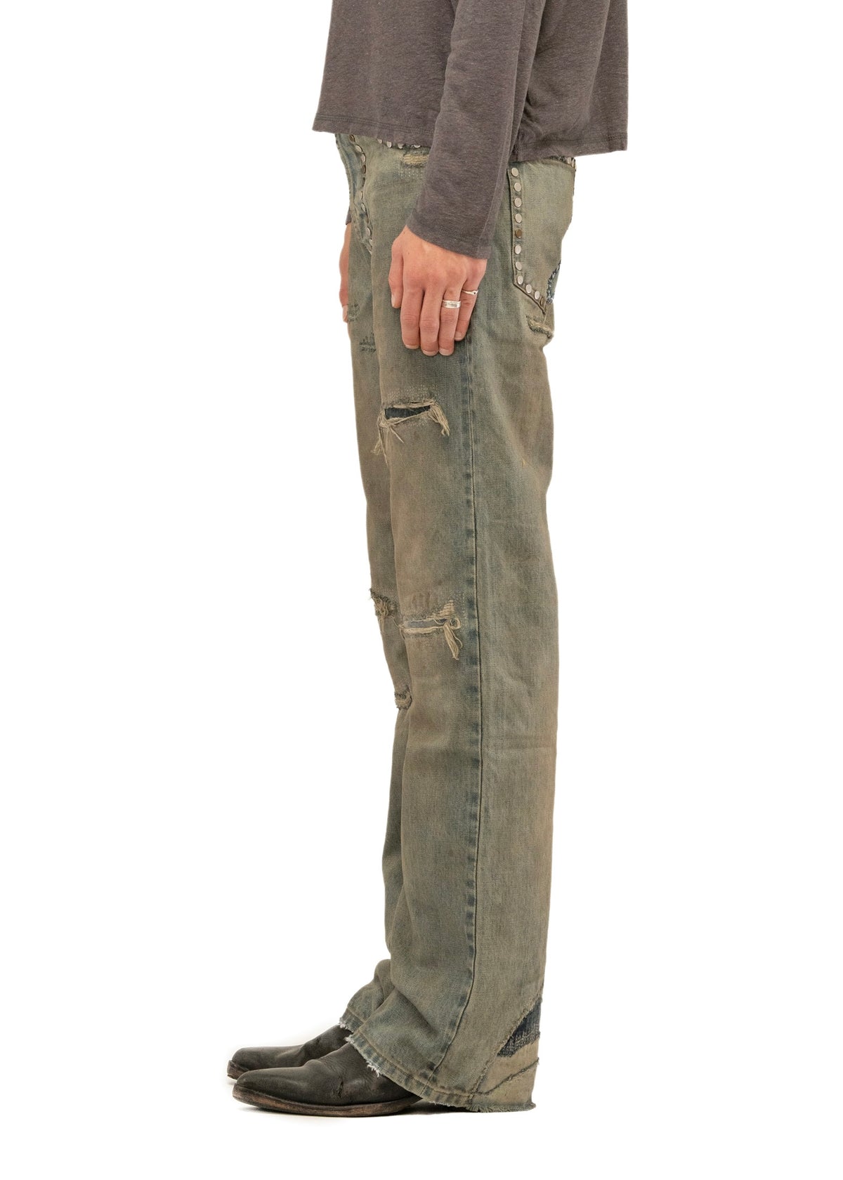STUDDED SELVEDGE BOOTCUT DENIM