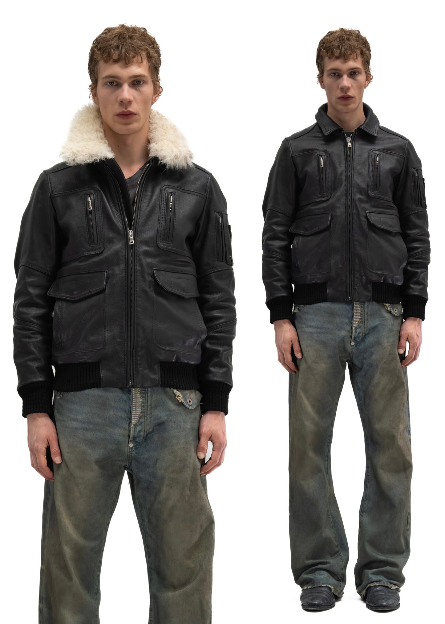 AVIATOR FUR LEATHER JACKET BLACK