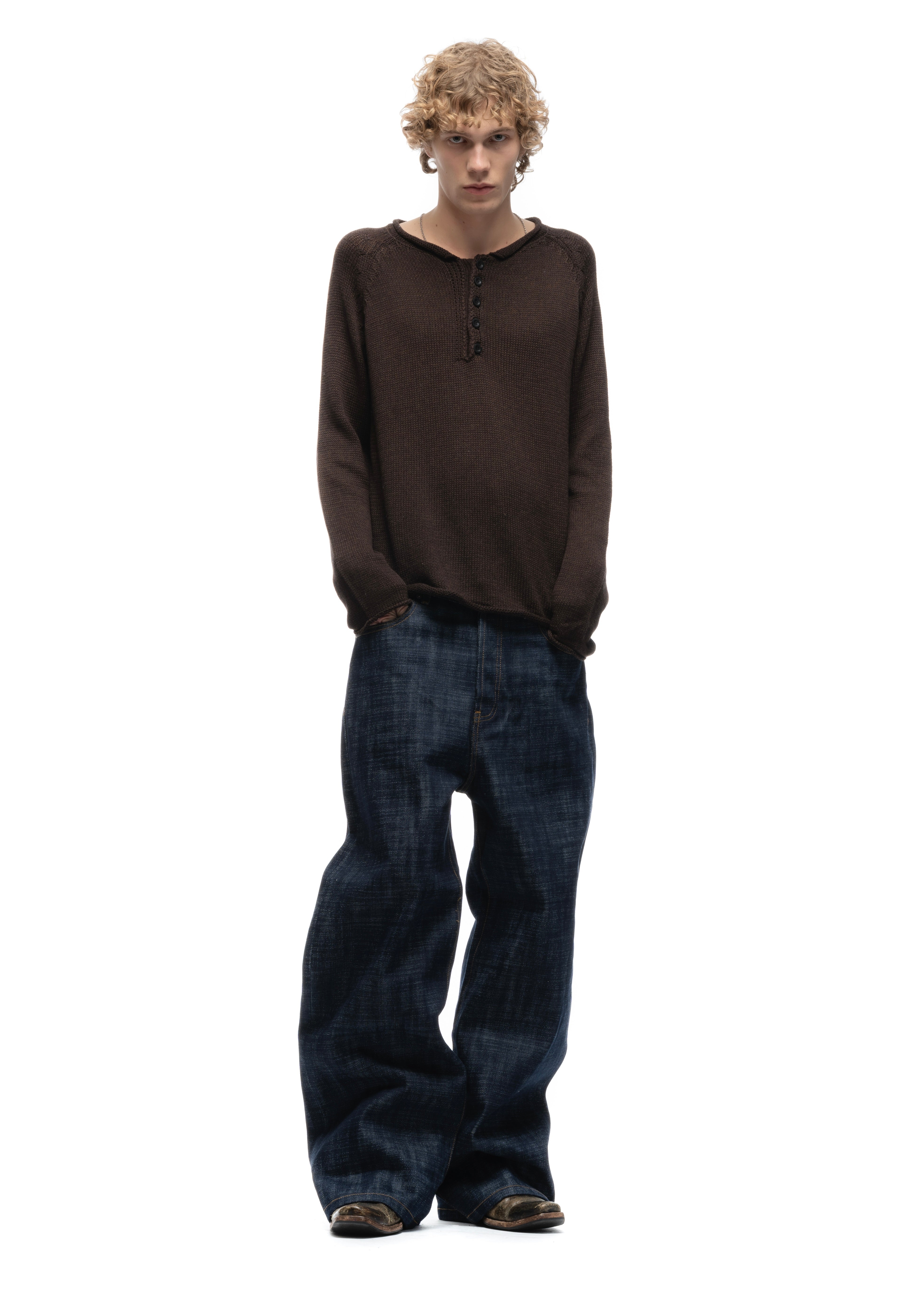 BUTTON KNIT SWEATER BROWN – NO/FAITH STUDIOS