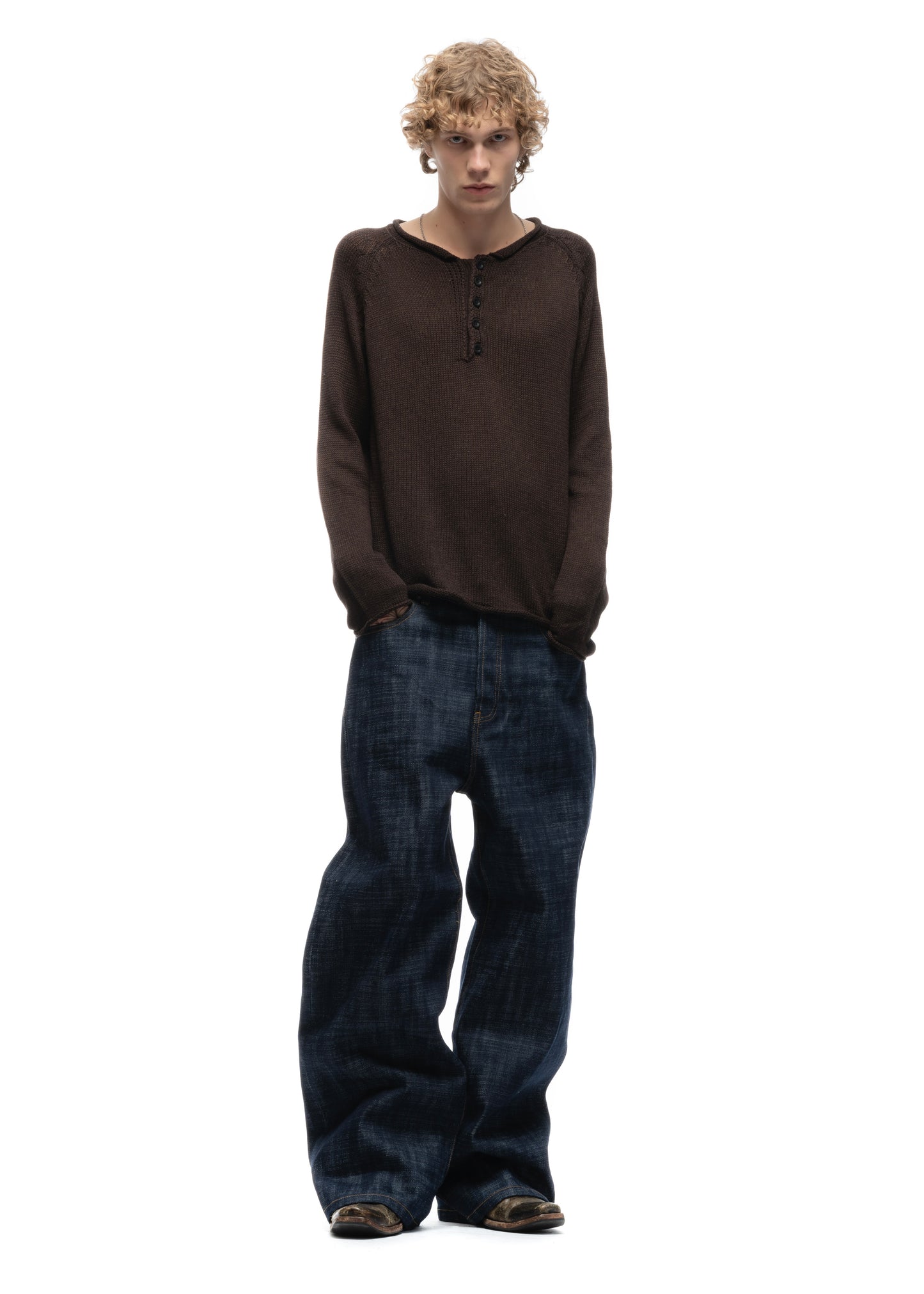 BUTTON KNIT SWEATER BROWN