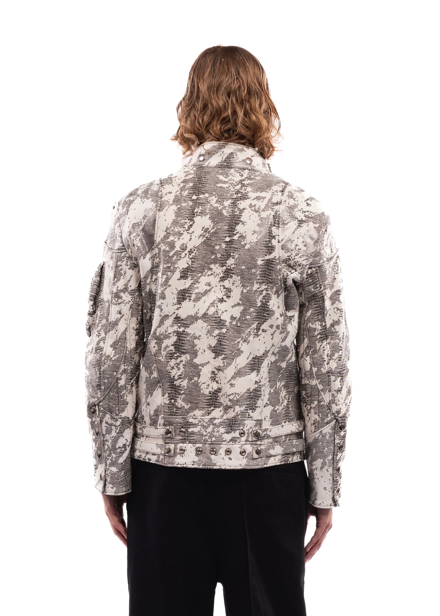 CAMOUFLAGE LEATHER SLATE COLLAR JACKET