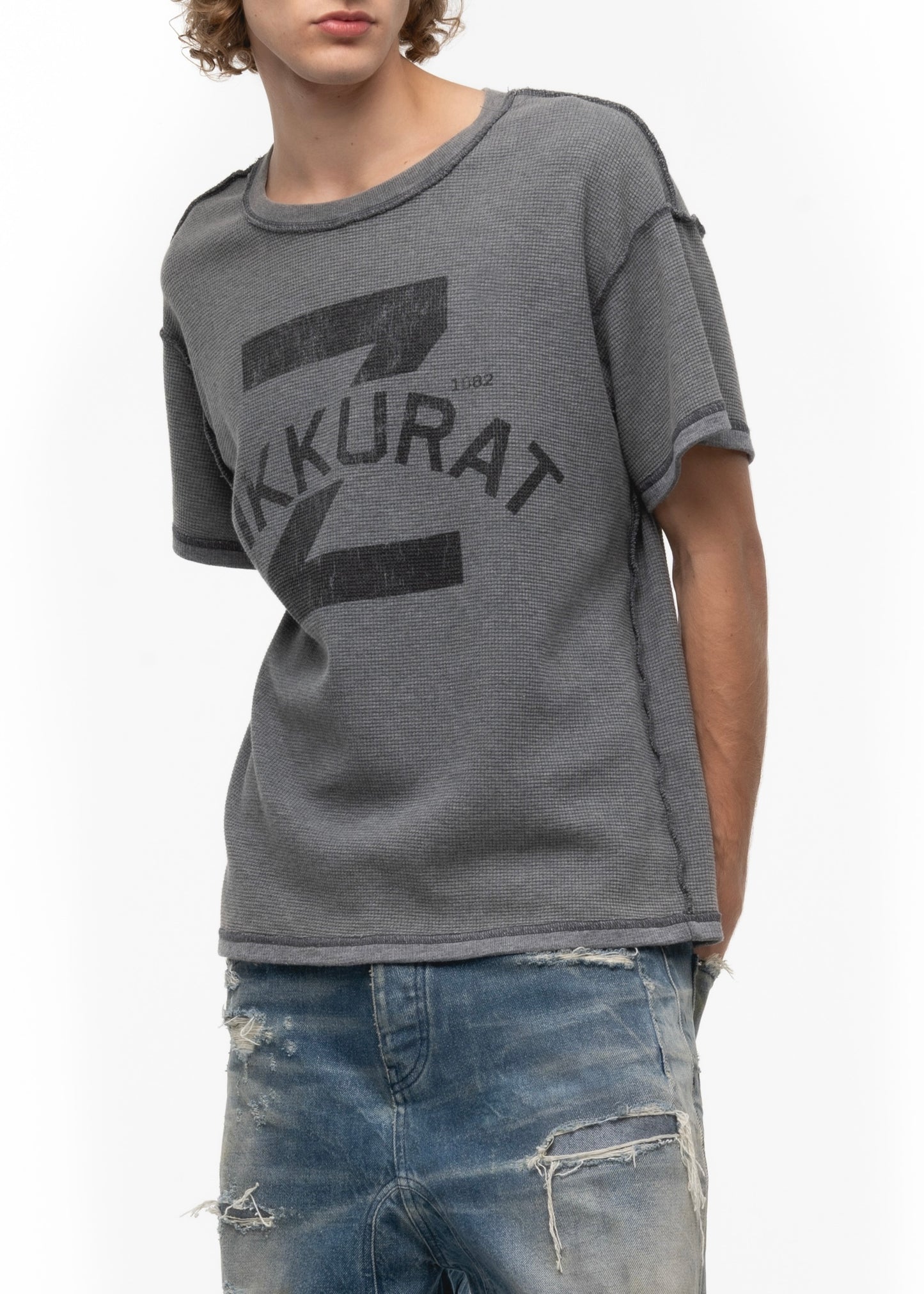 ZIKKURAT SUNFADE WAFFLE COTTON T-SHIRT GREY