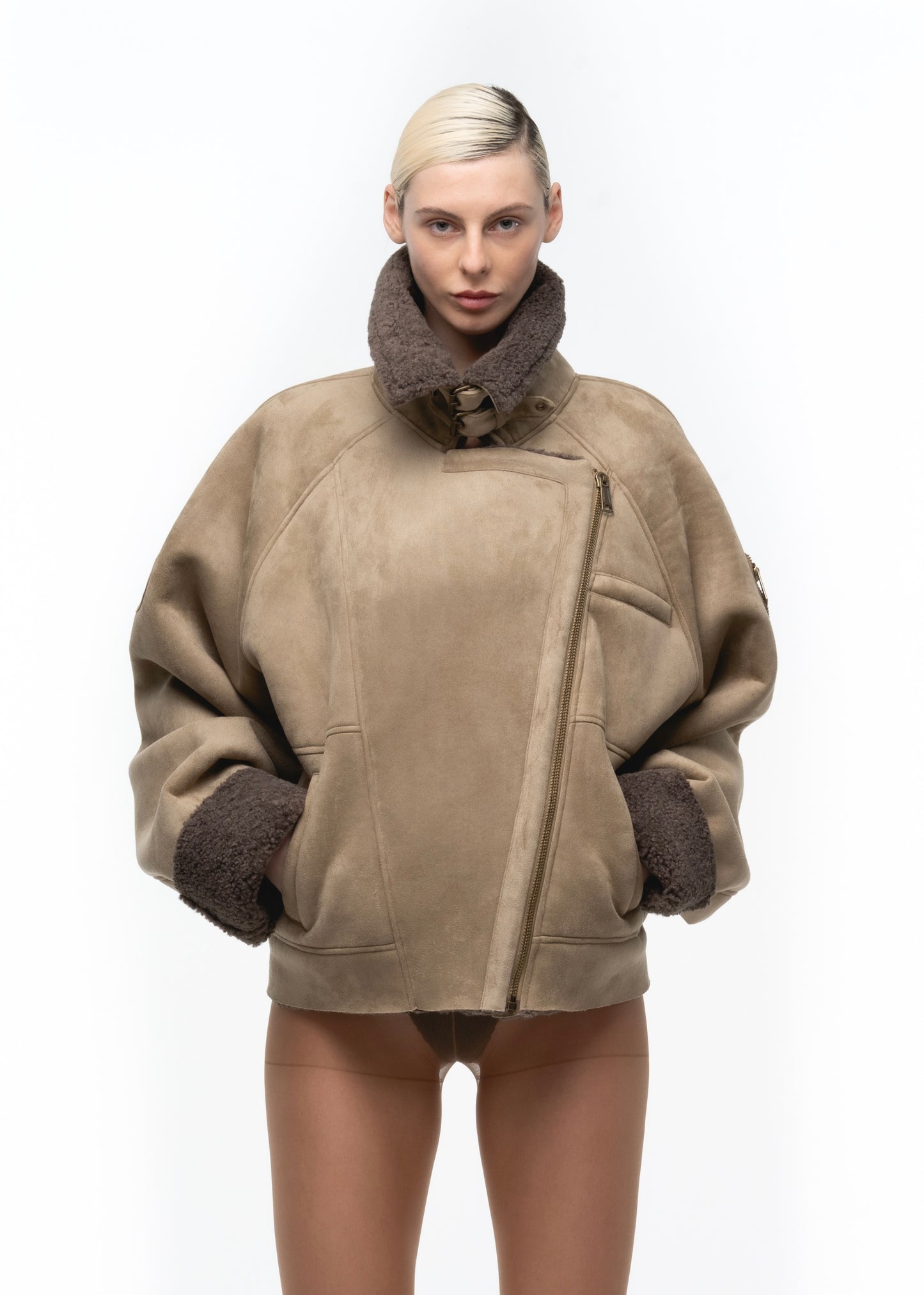 HEAVY FLIGHT SHEARLING JACKET DARK BEIGE WOMEN'S CUT