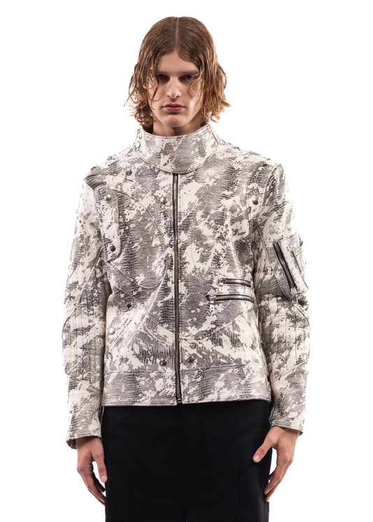 CAMOUFLAGE LEATHER SLATE COLLAR JACKET