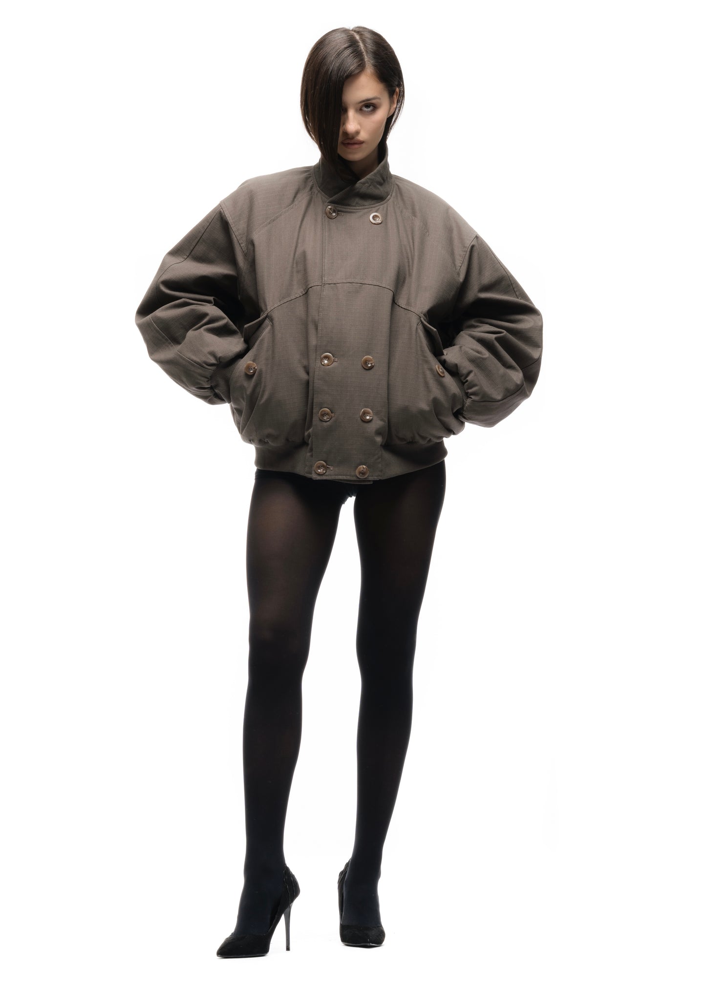 DOUBLE BUTTON BOMBER JACKET STRUCTURED STONE FEMALE