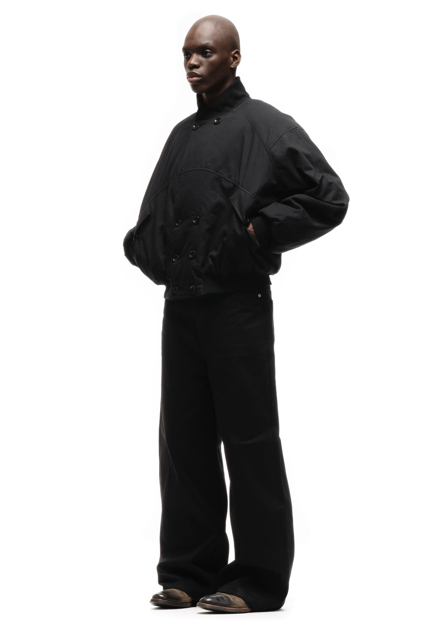 DOUBLE BUTTON BOMBER JACKET STRUCTURED BLACK