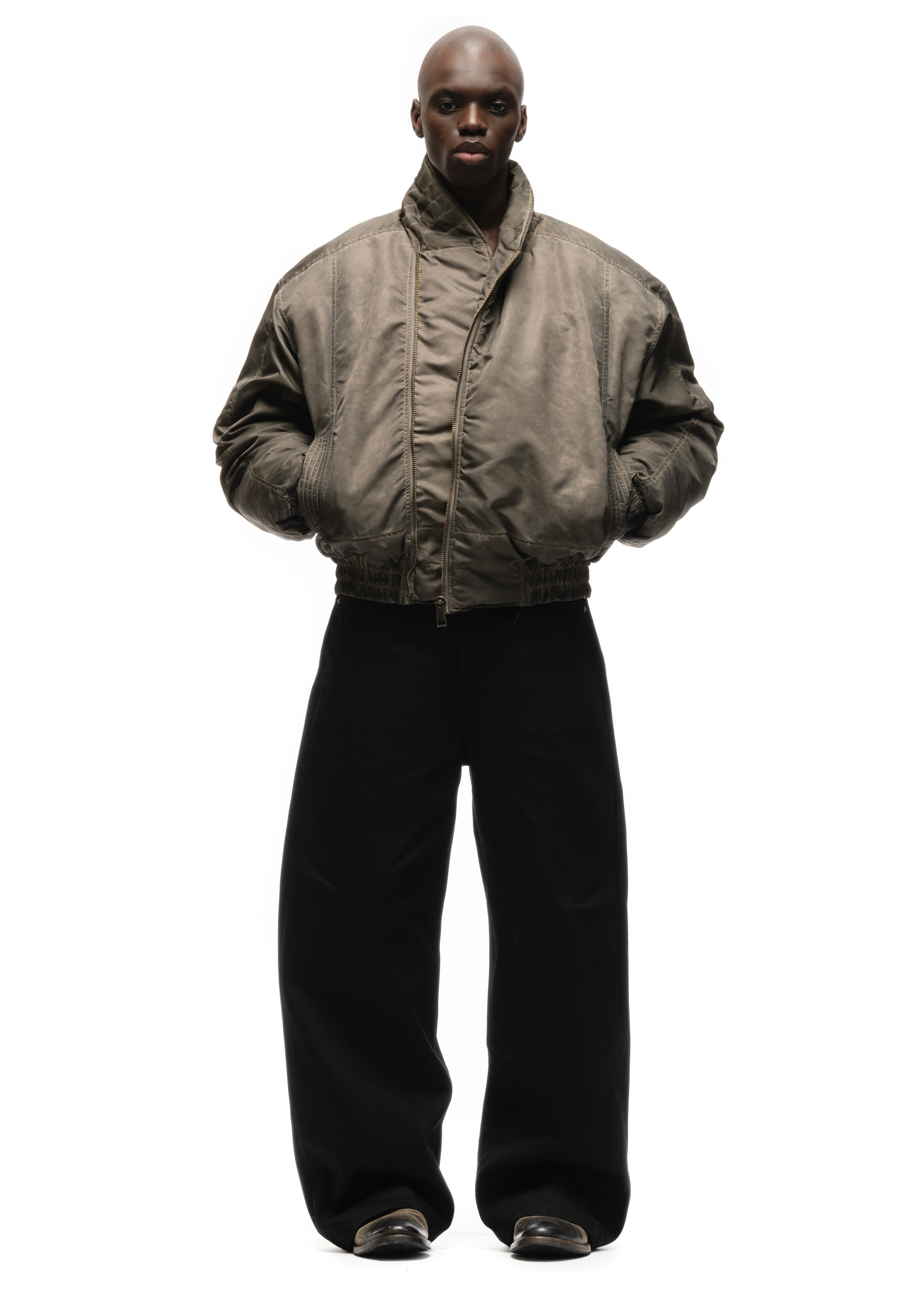 ASYMMETRICAL ZIP BOMBER JACKET USED BEIGE – NO/FAITH STUDIOS