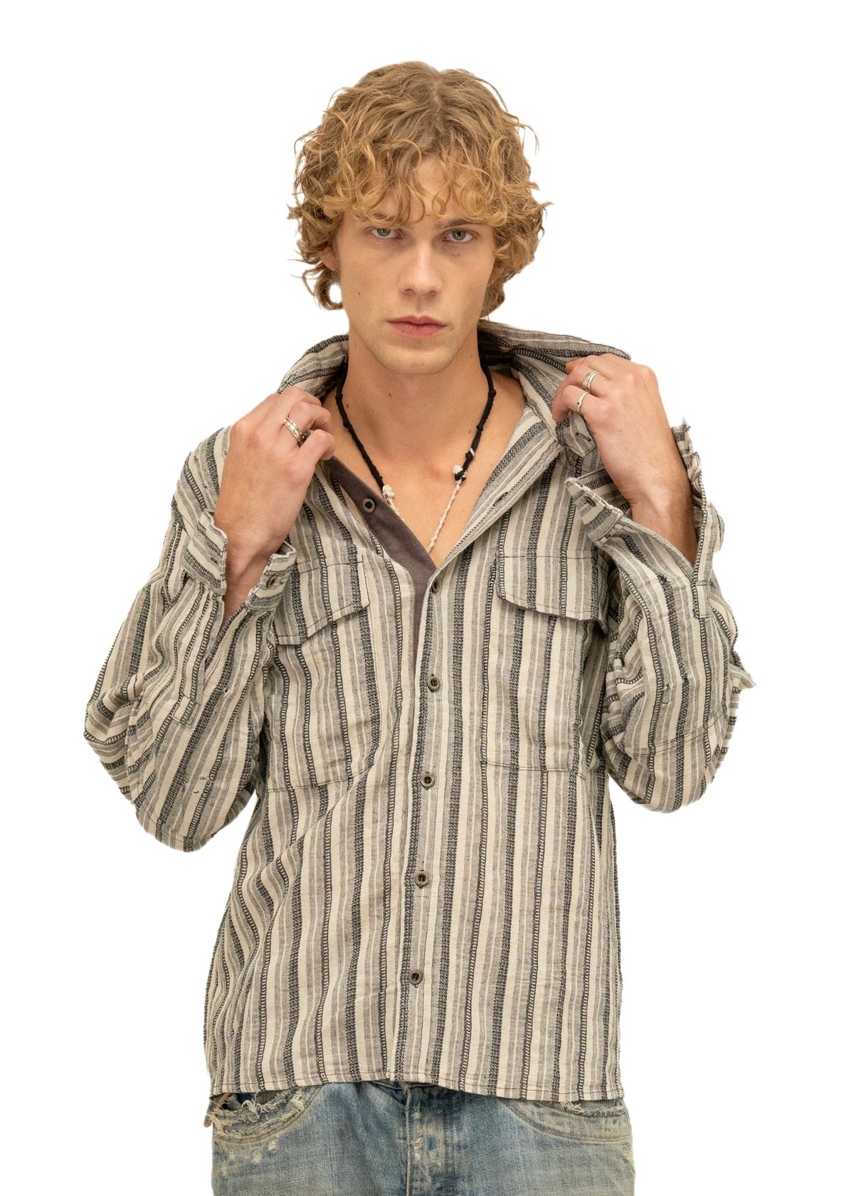 REWORKED STRIPE SHIRT GREY
