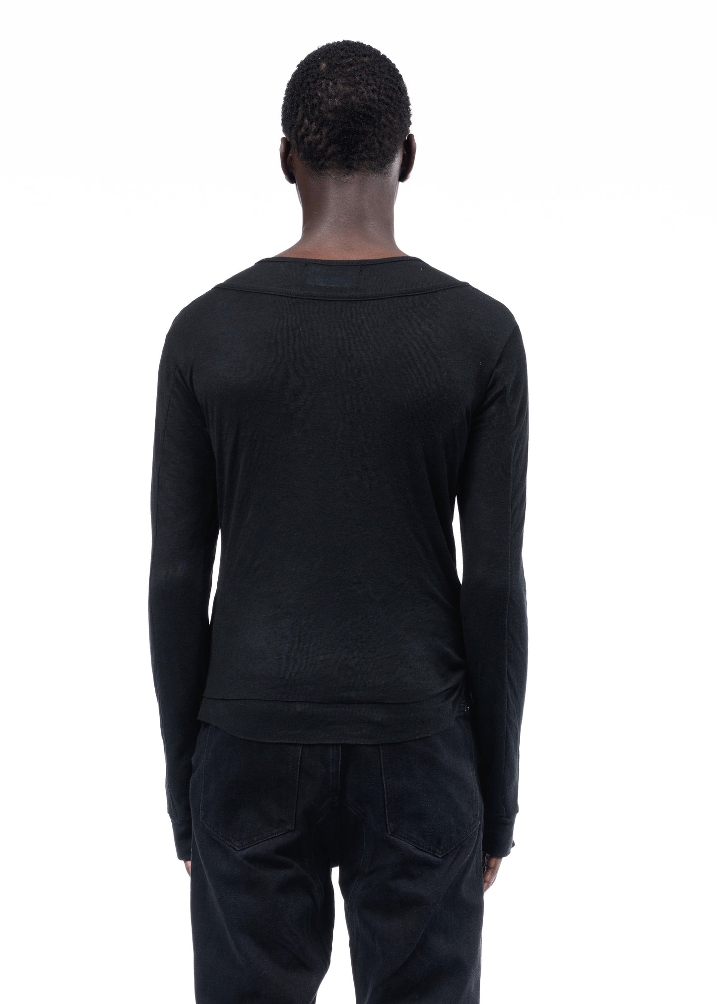 DOUBLE LAYERED BUTTON ORGANIC COTTON SHIRT BLACK