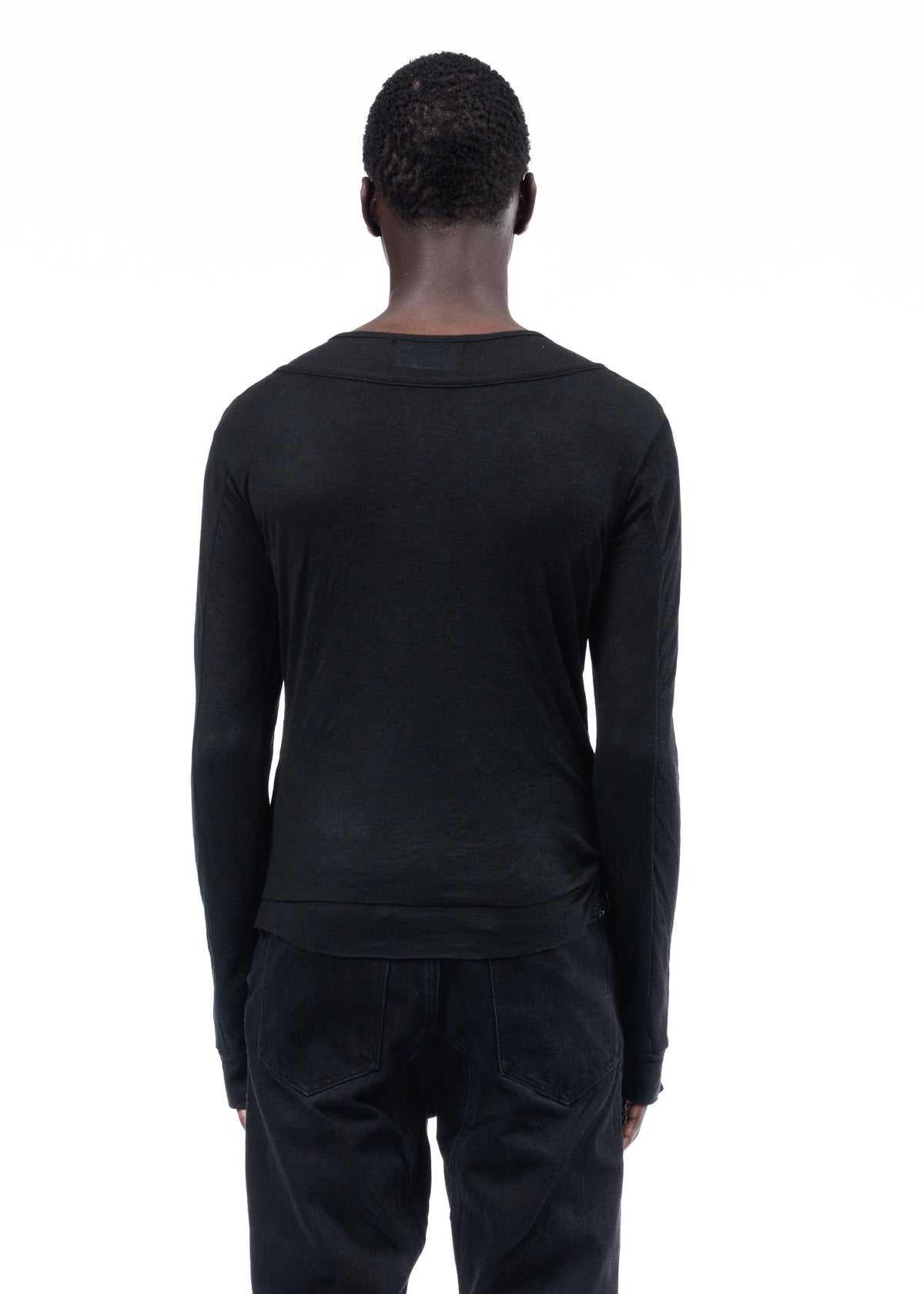 DOUBLE-LAYERED BUTTON ORGANIC COTTON LONGSLEEVE BLACK