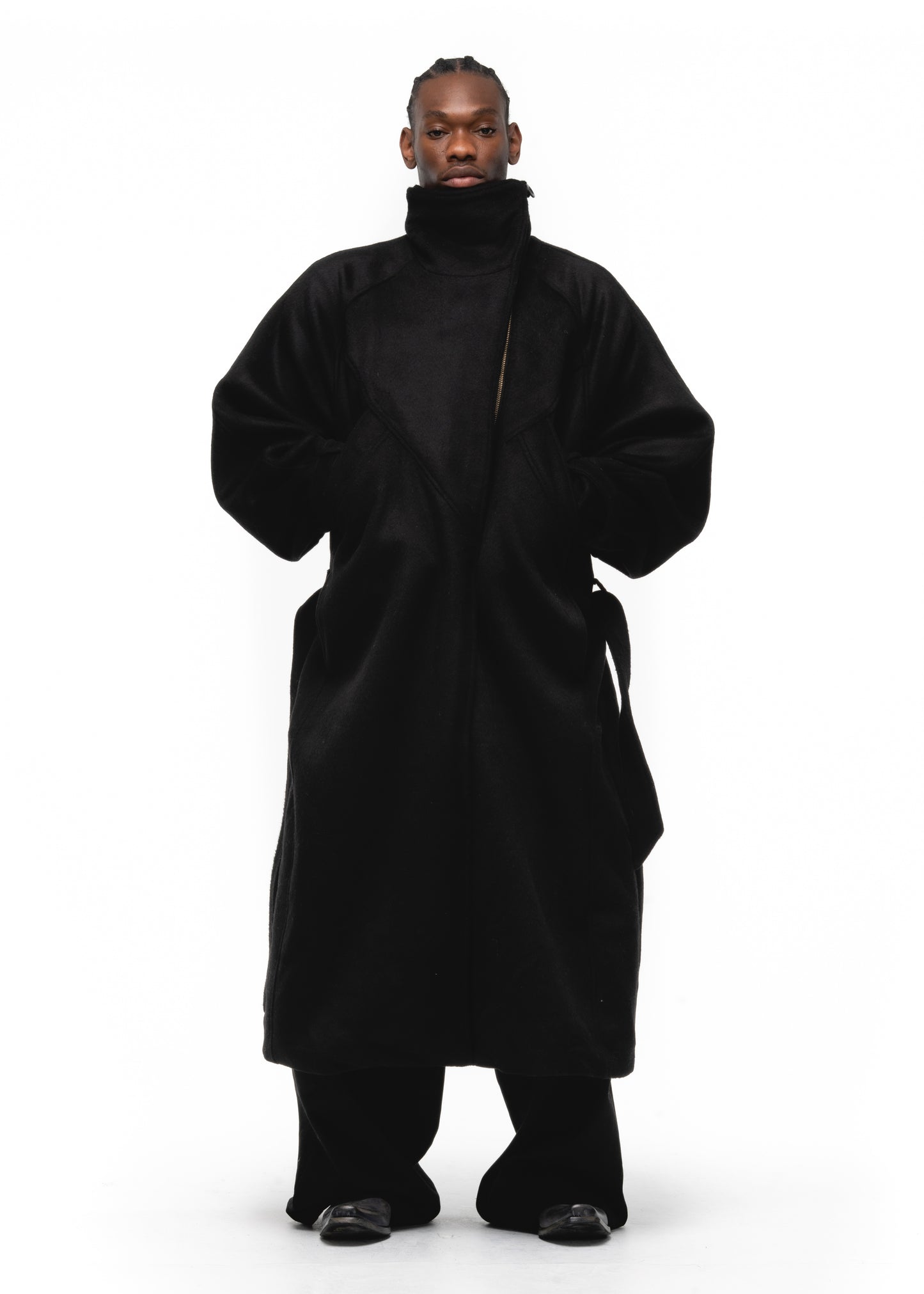 ASYMMETRICAL WOOL COAT BLACK