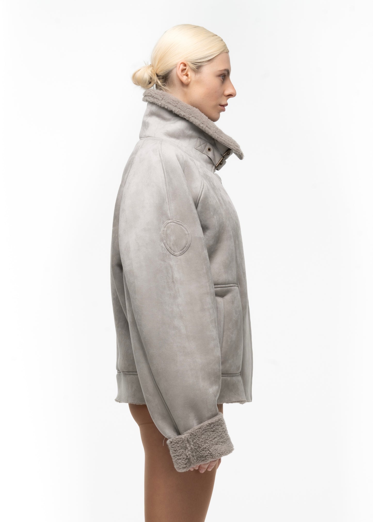 HEAVY FLIGHT SHEARLING JACKET GREY WOMEN'S CUT