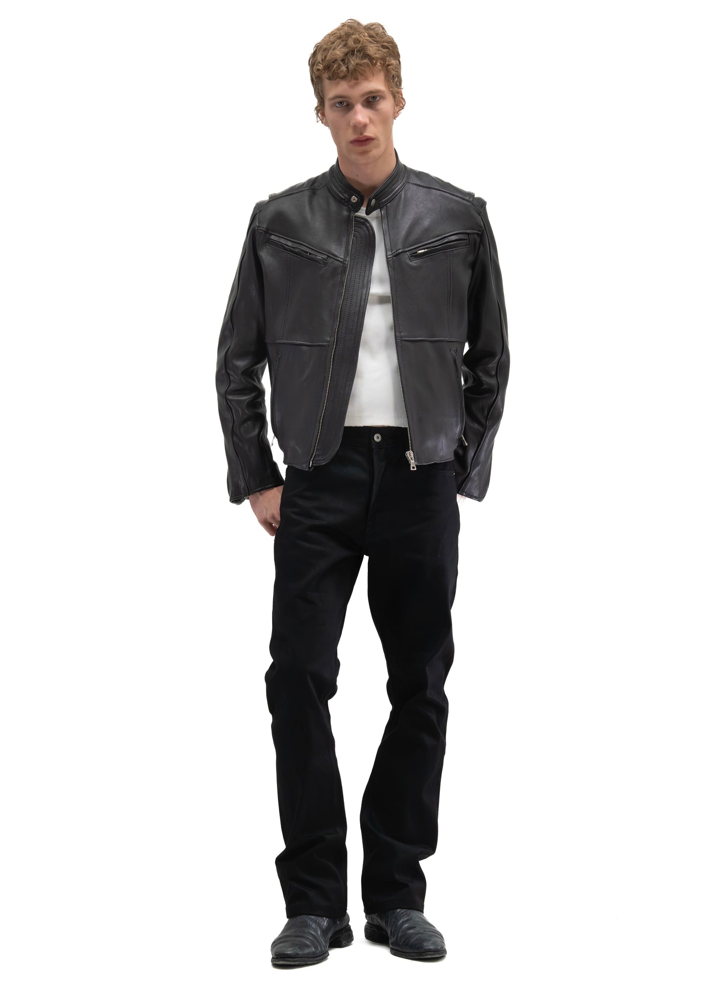 LAYERED RACER CUT LEATHER JACKET