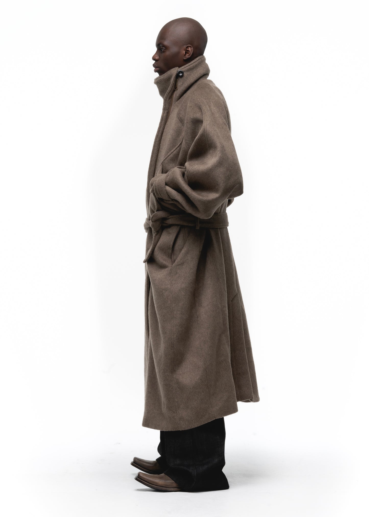 ASYMMETRICAL WOOL COAT EARTH GREEN