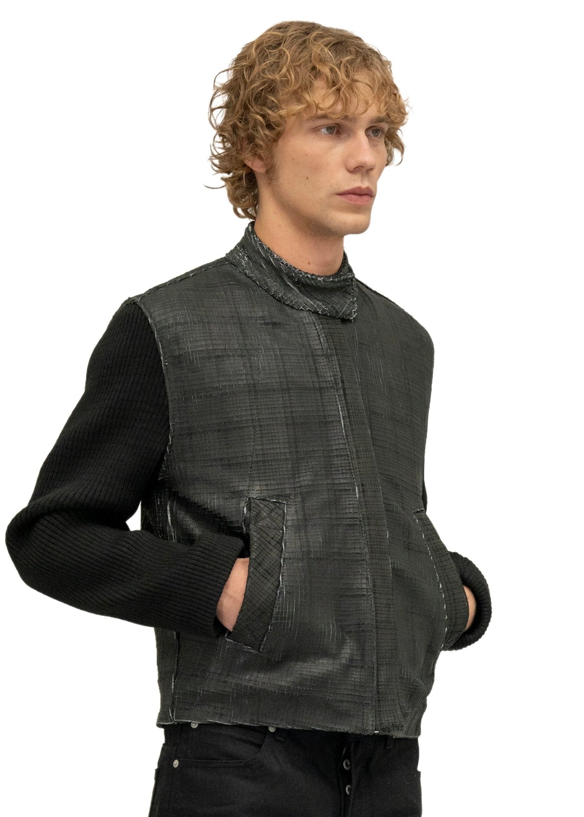 DRIVER GRID SCORED LEATHER JACKET