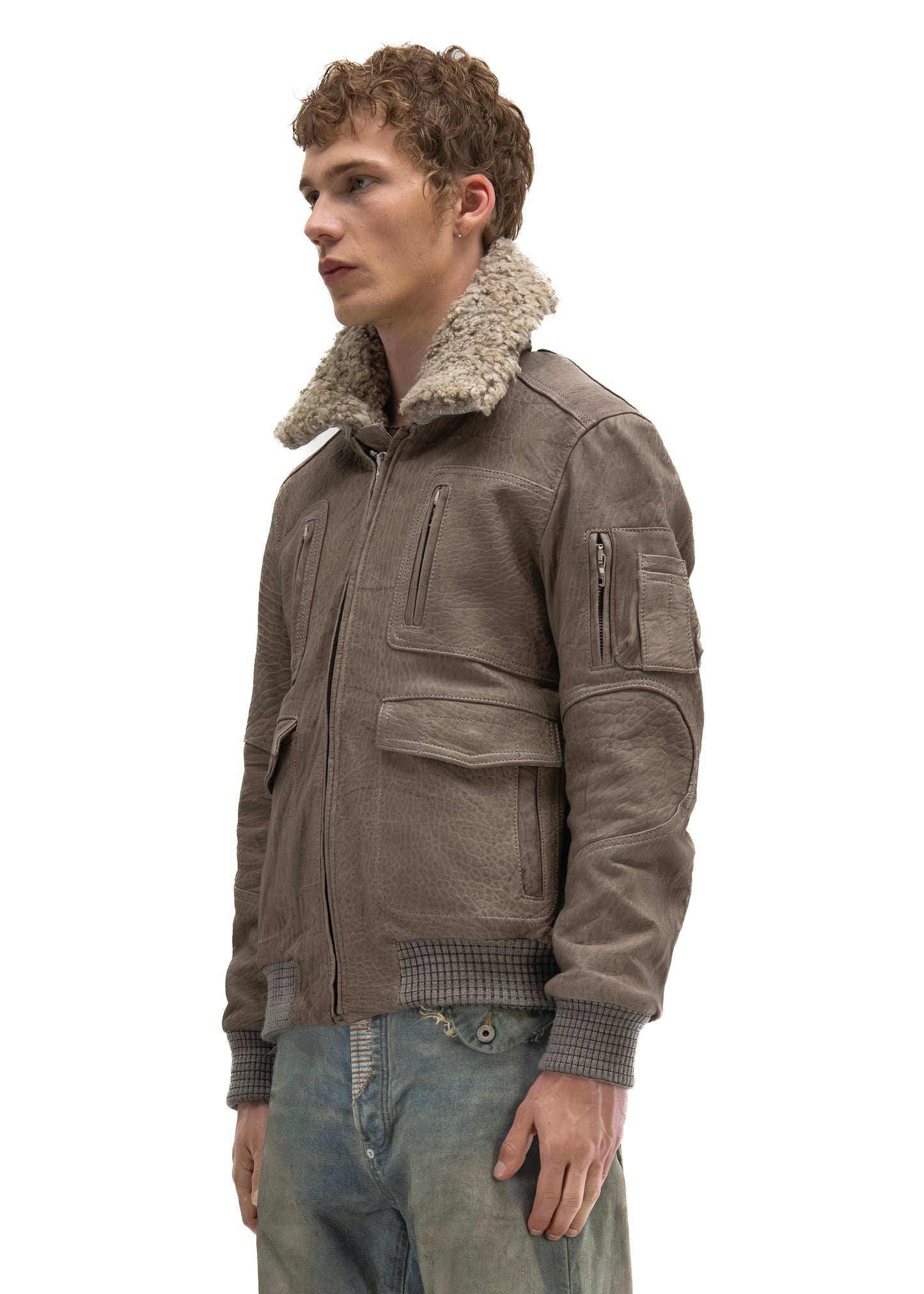 AVIATOR FUR LEATHER JACKET GREY